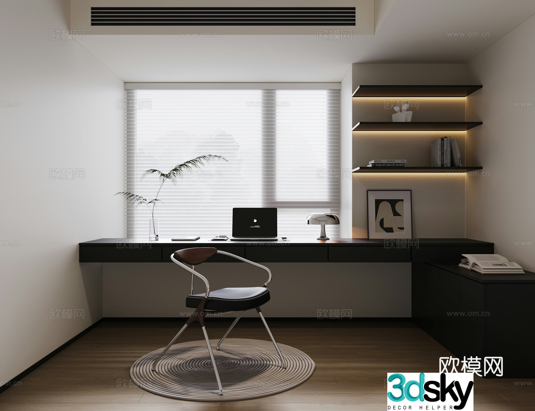 Modern study villa study bedroom study children’s study desk and chair computer ornament book 3d model