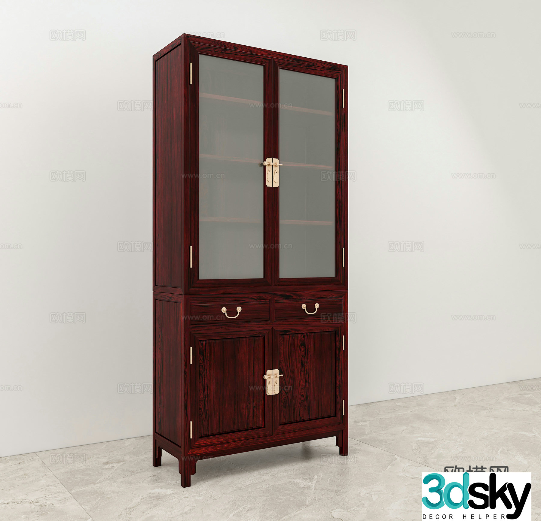 Chinese bookcase solid wood mahogany 3D model