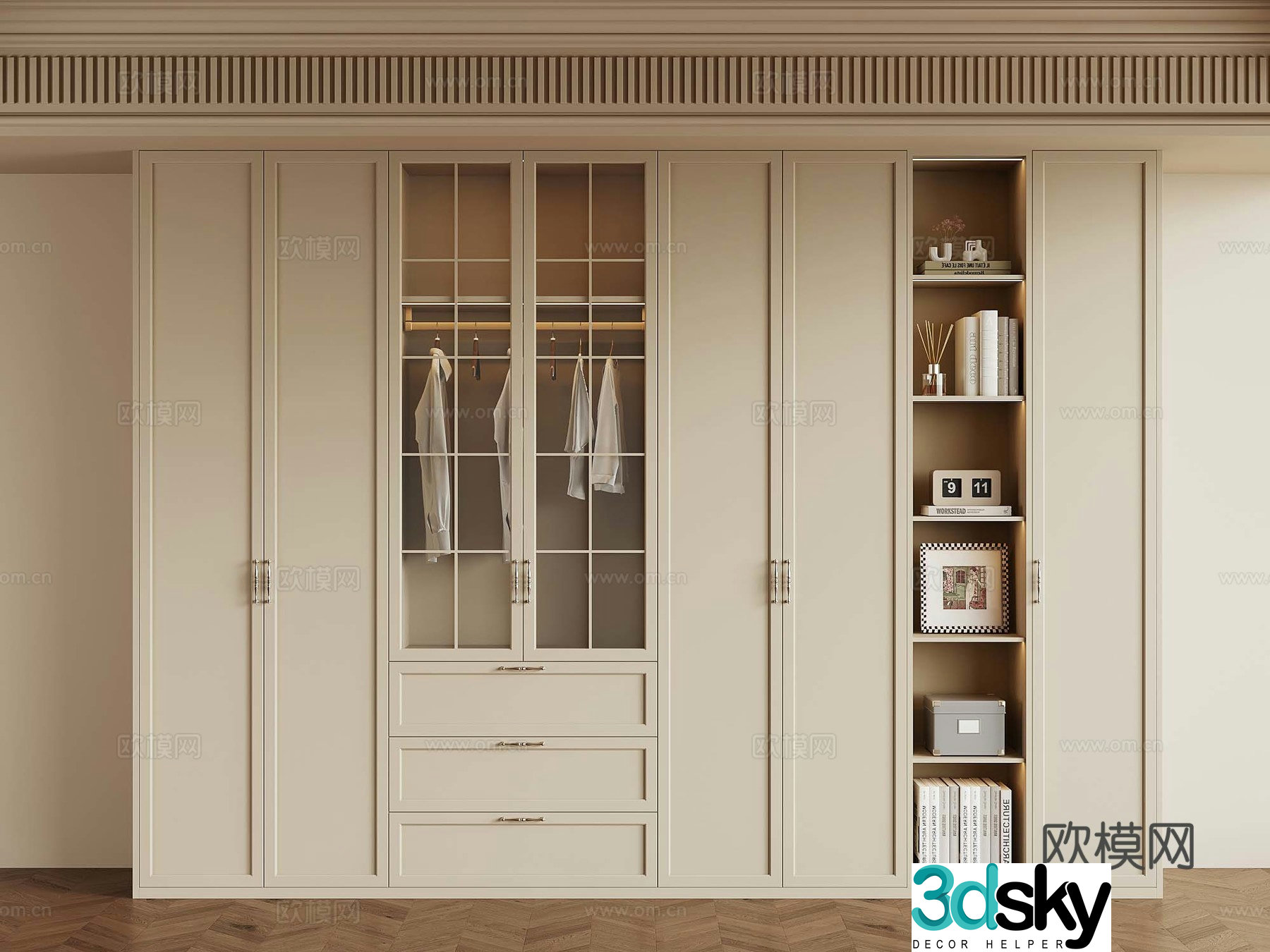 22 French Cream Trench Wardrobe 3D Model