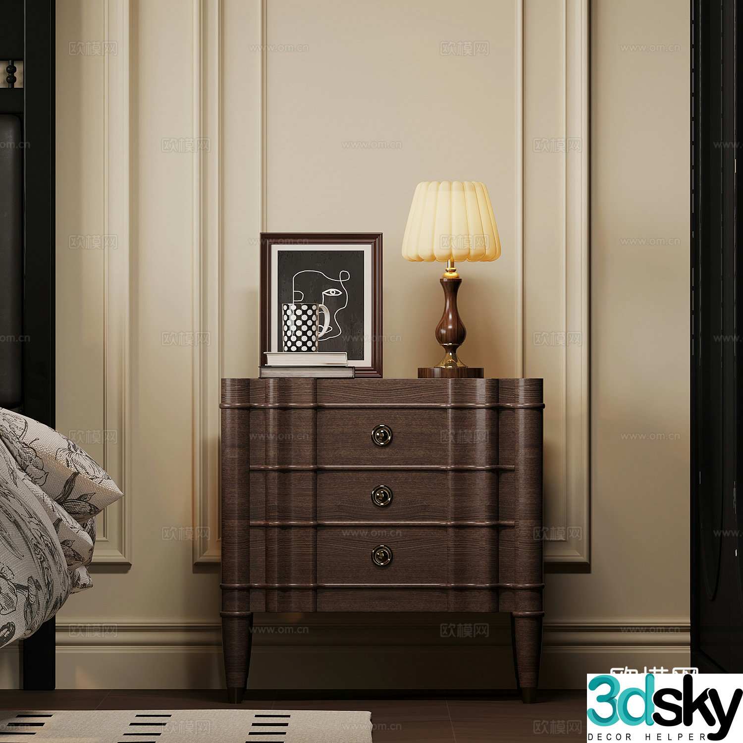 010 bedside table French medieval style bedside table bedside table 3D model