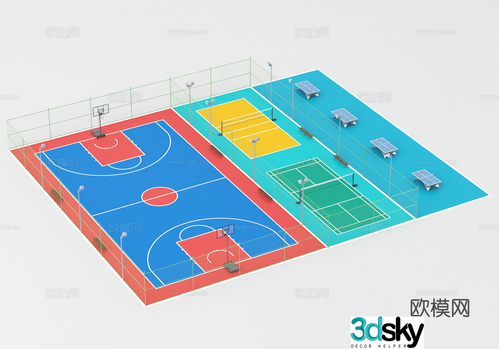 Basketball court badminton court table tennis court 3d model