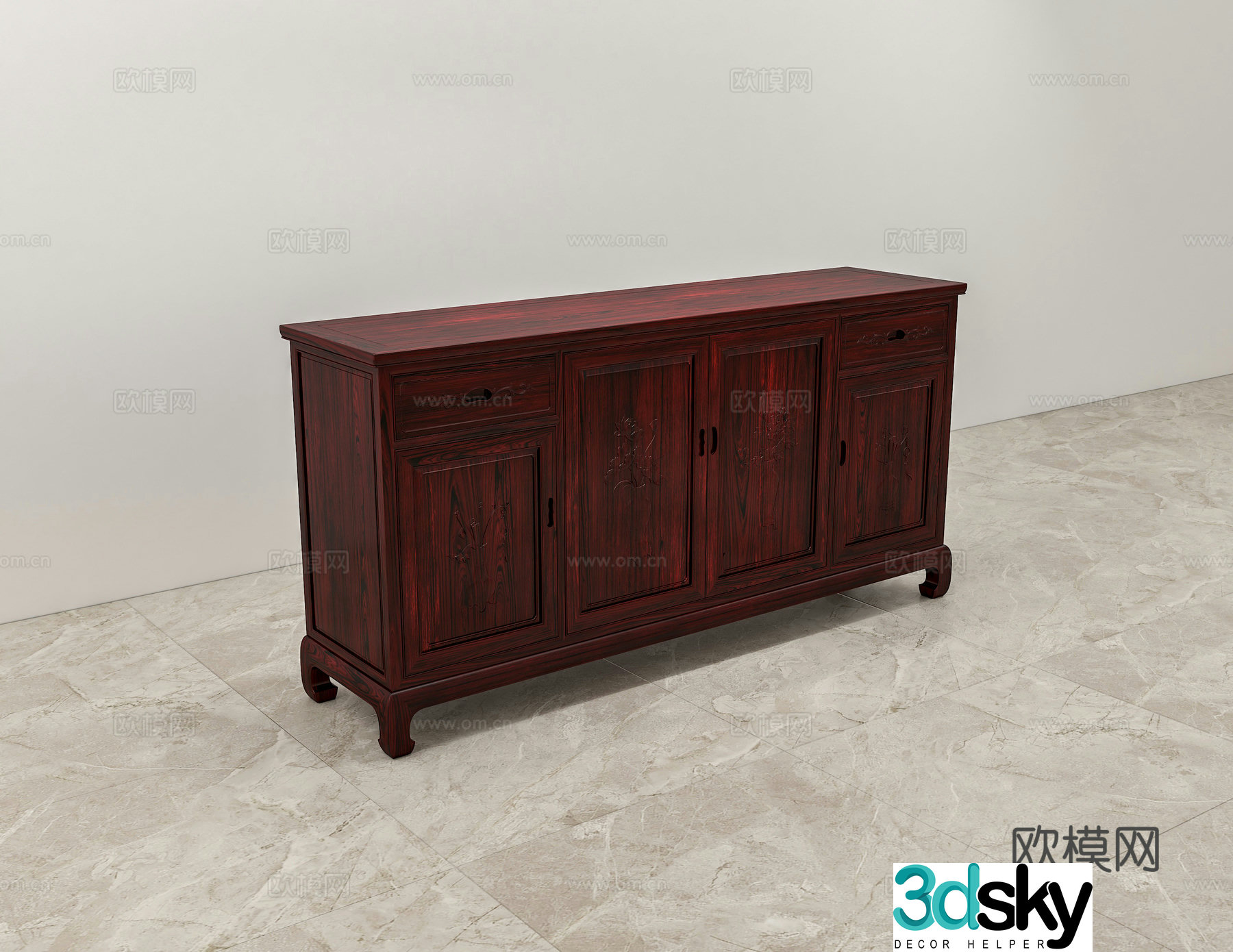 Chinese sideboard carved cabinet door solid wood mahogany 3D model