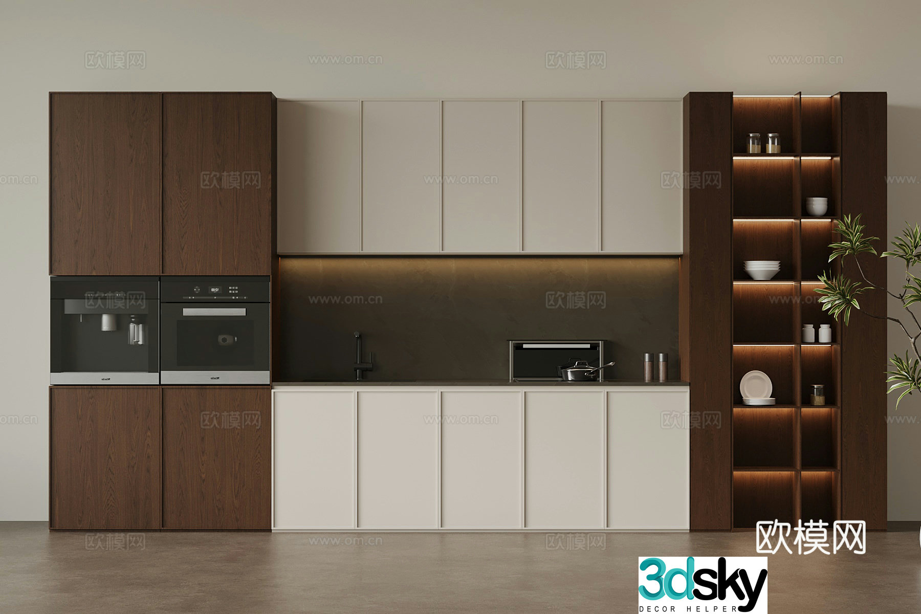 03 Middle-aged sideboard cabinet kitchenware stove 3D model
