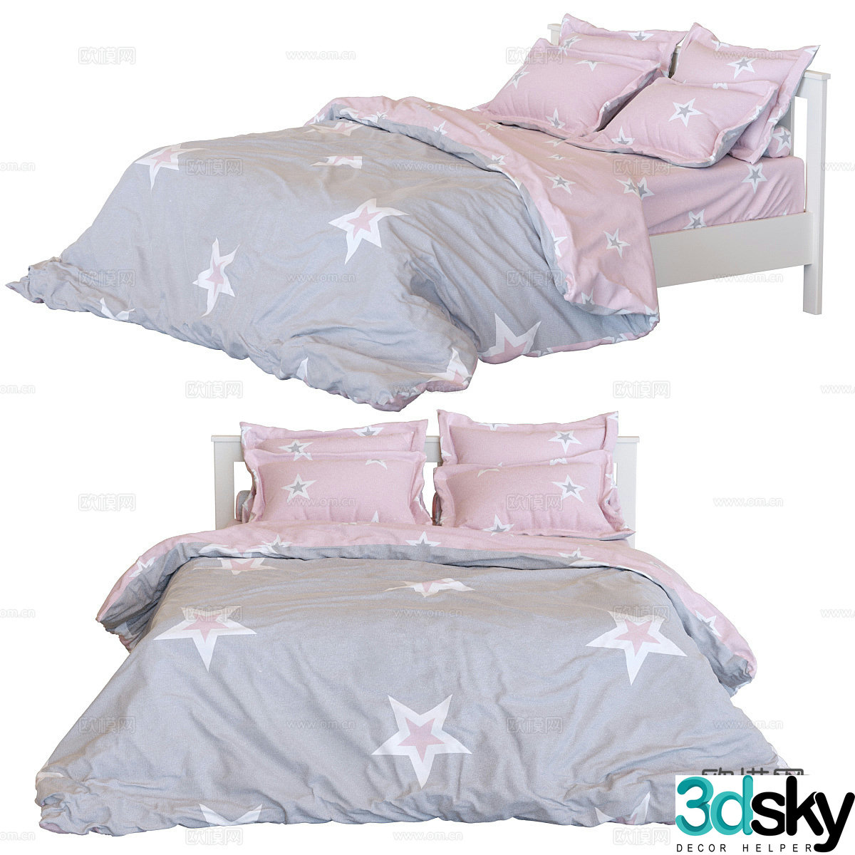 Modern cream style children’s fabric single bed 3d model