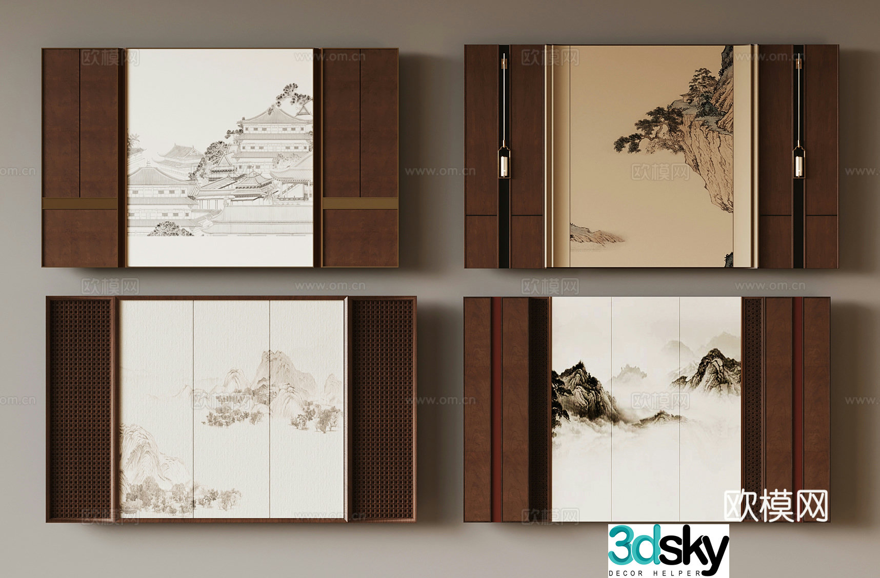 22 new Chinese style background wall 3d model