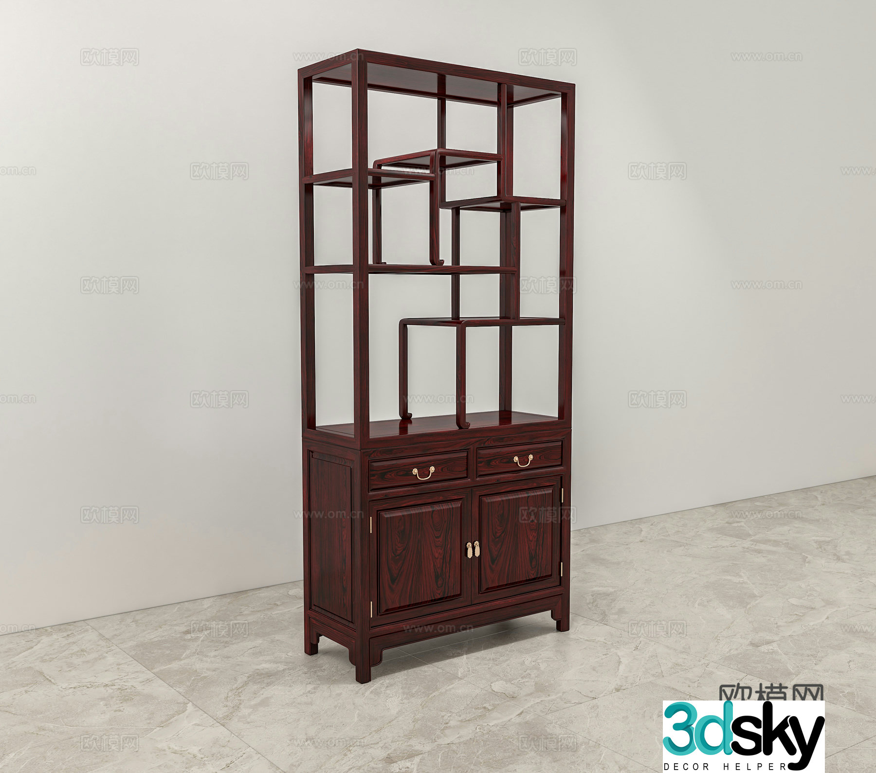 Chinese style boulevard solid wood mahogany 3D model