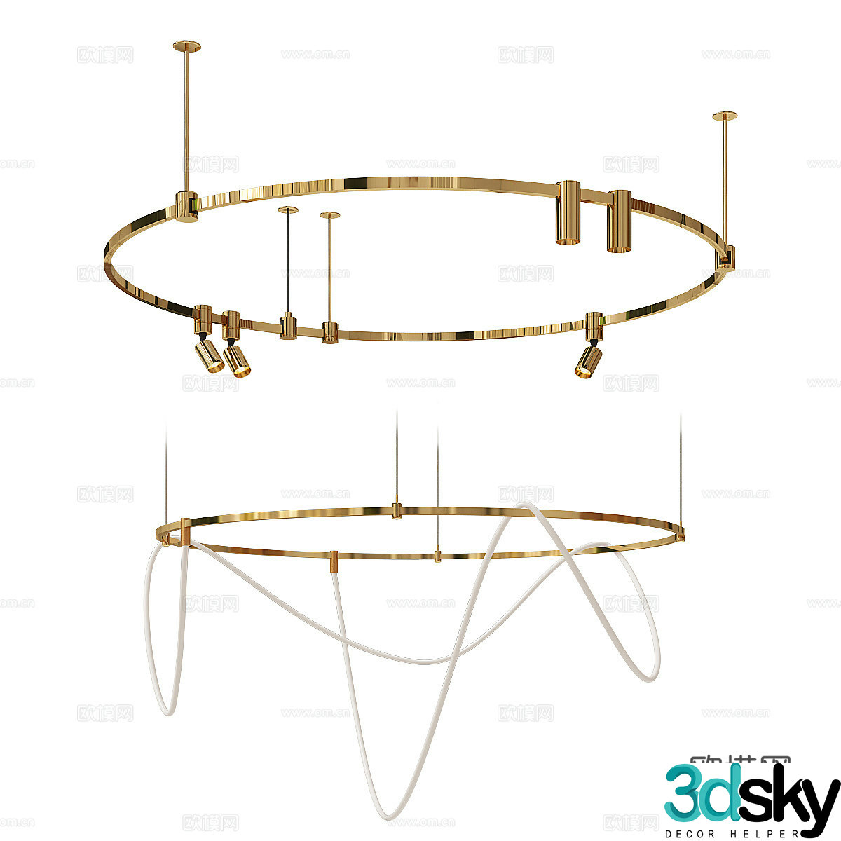 Modern light luxury round metal decorative chandelier 3d model
