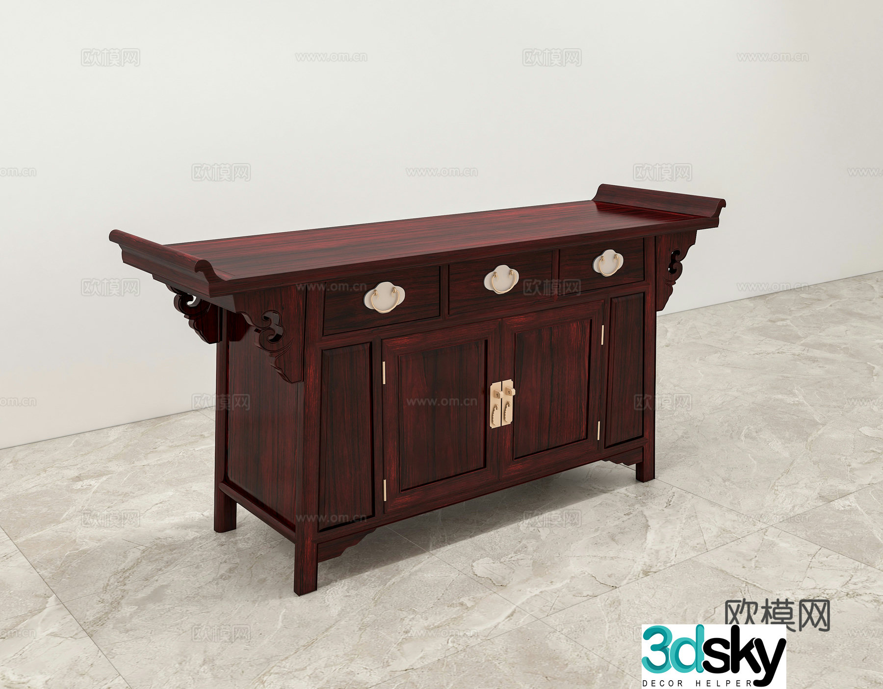 Chinese style triple cabinet altar table case entrance cabinet entrance table solid wood mahogany 3D model