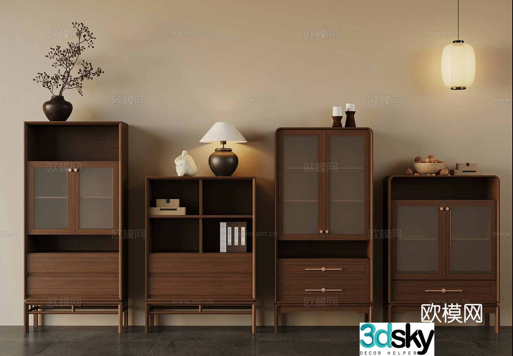 10 new Chinese side cabinet decoration cabinet low cabinet 3D model