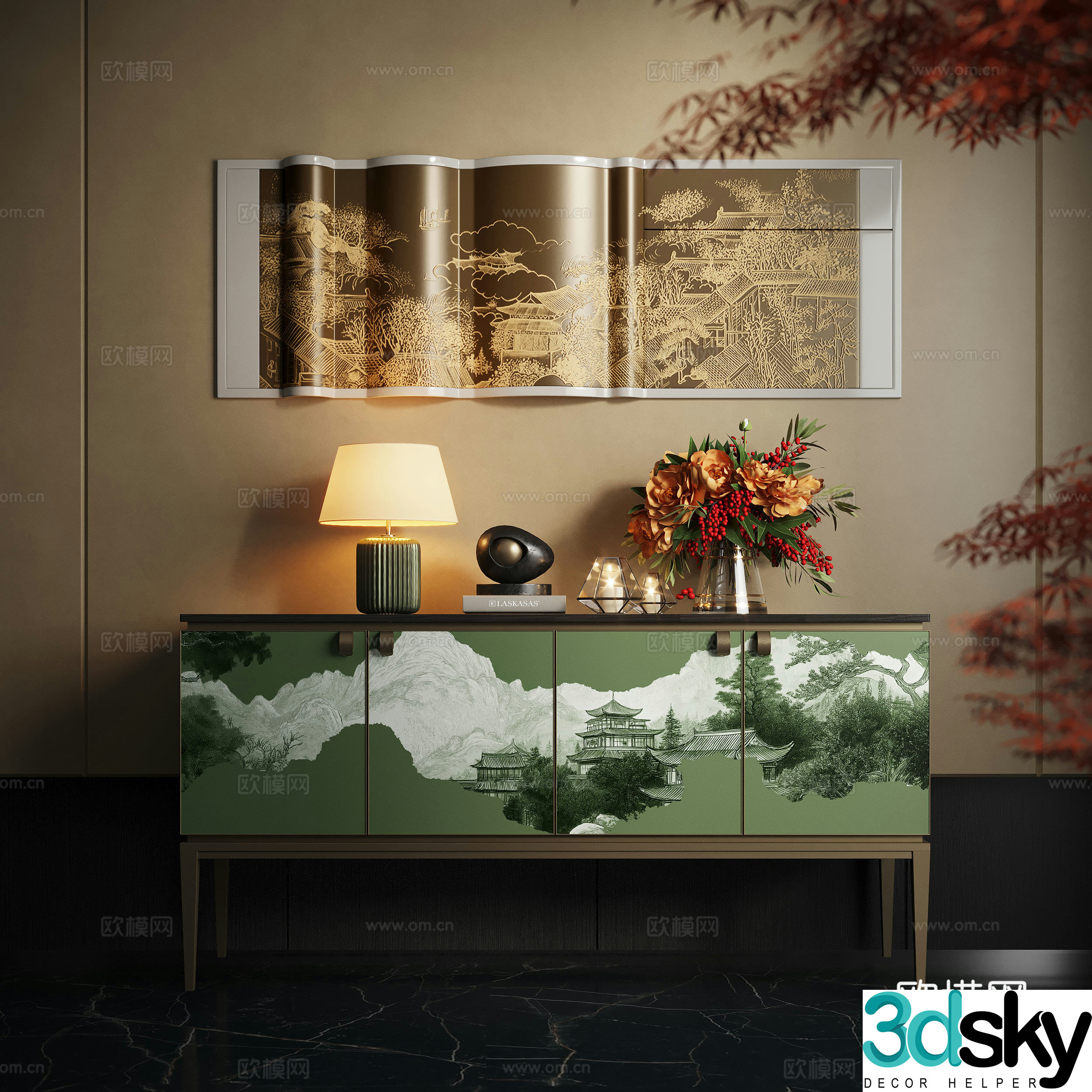 Modern end viewing platform end viewing cabinet flower pot plant porch table flower art 3D model