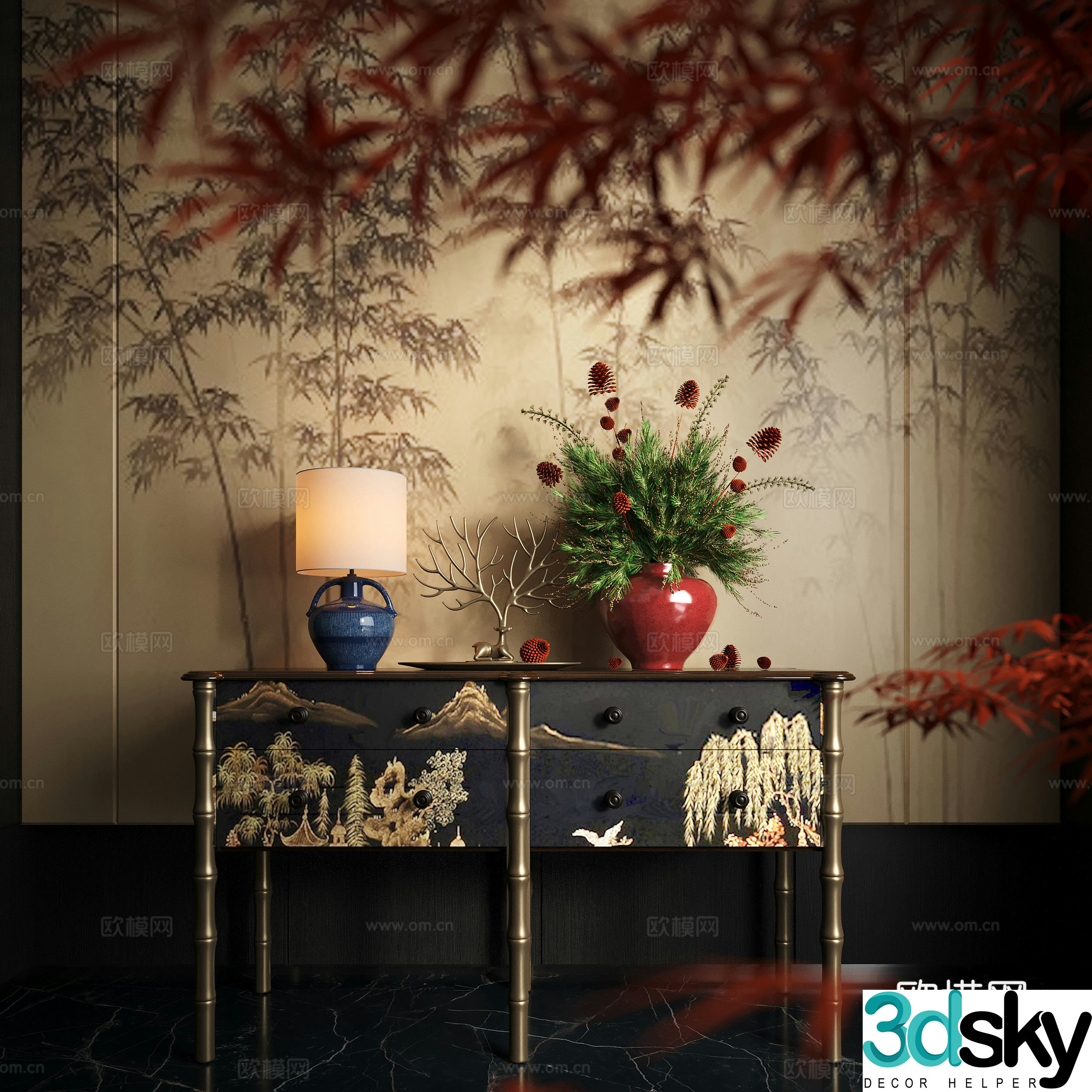 Modern end viewing platform end viewing cabinet flower pot plant porch table flower art 3D model
