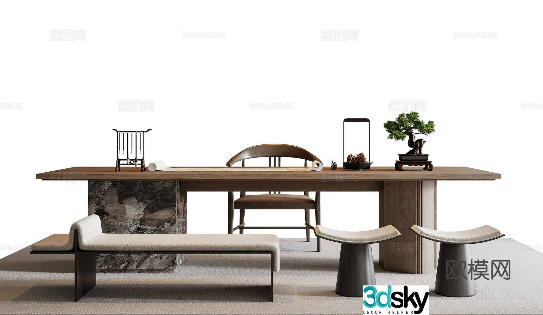 Modern tea table and chair combination 3D model