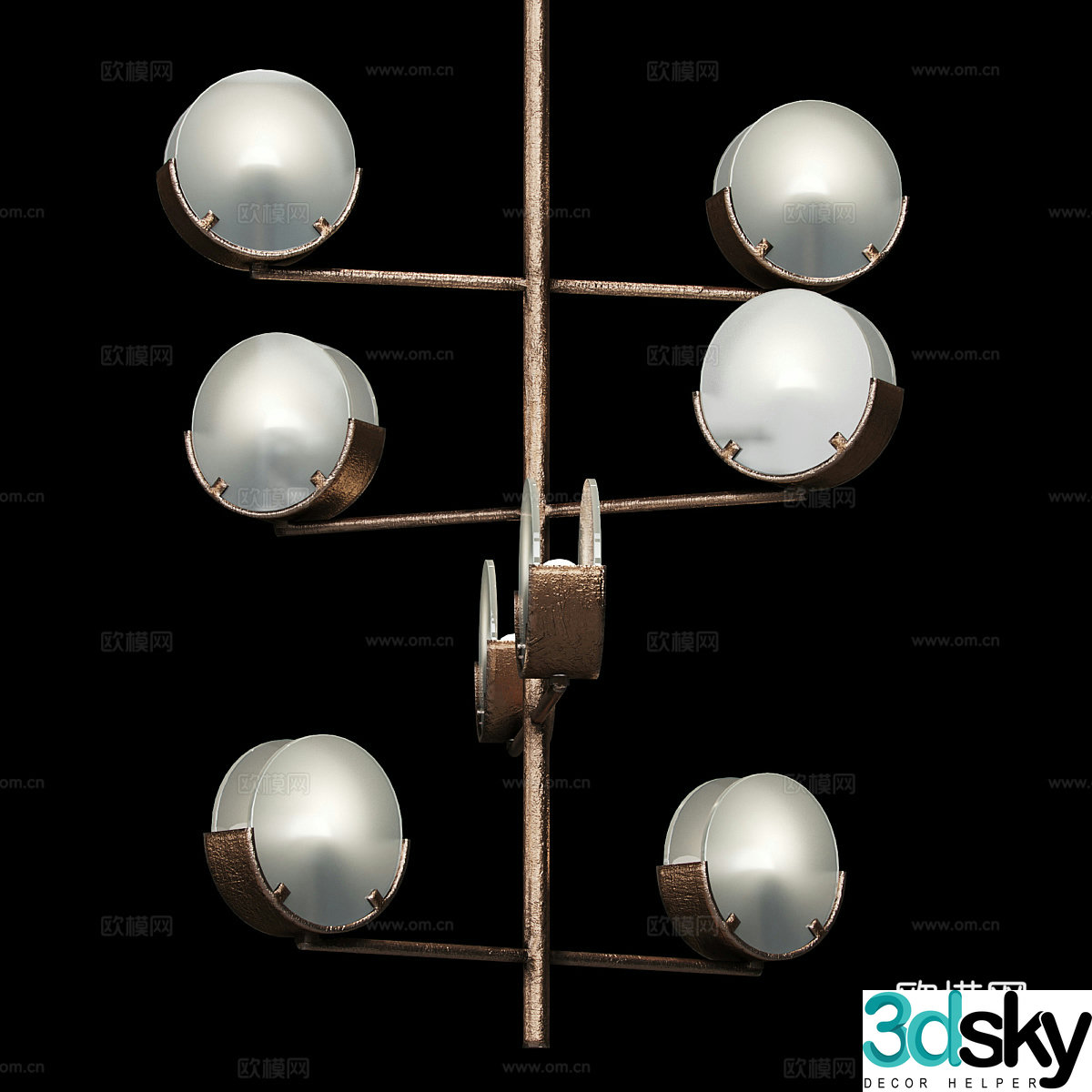 New Chinese style light luxury multi-head decorative metal chandeliers 3D model