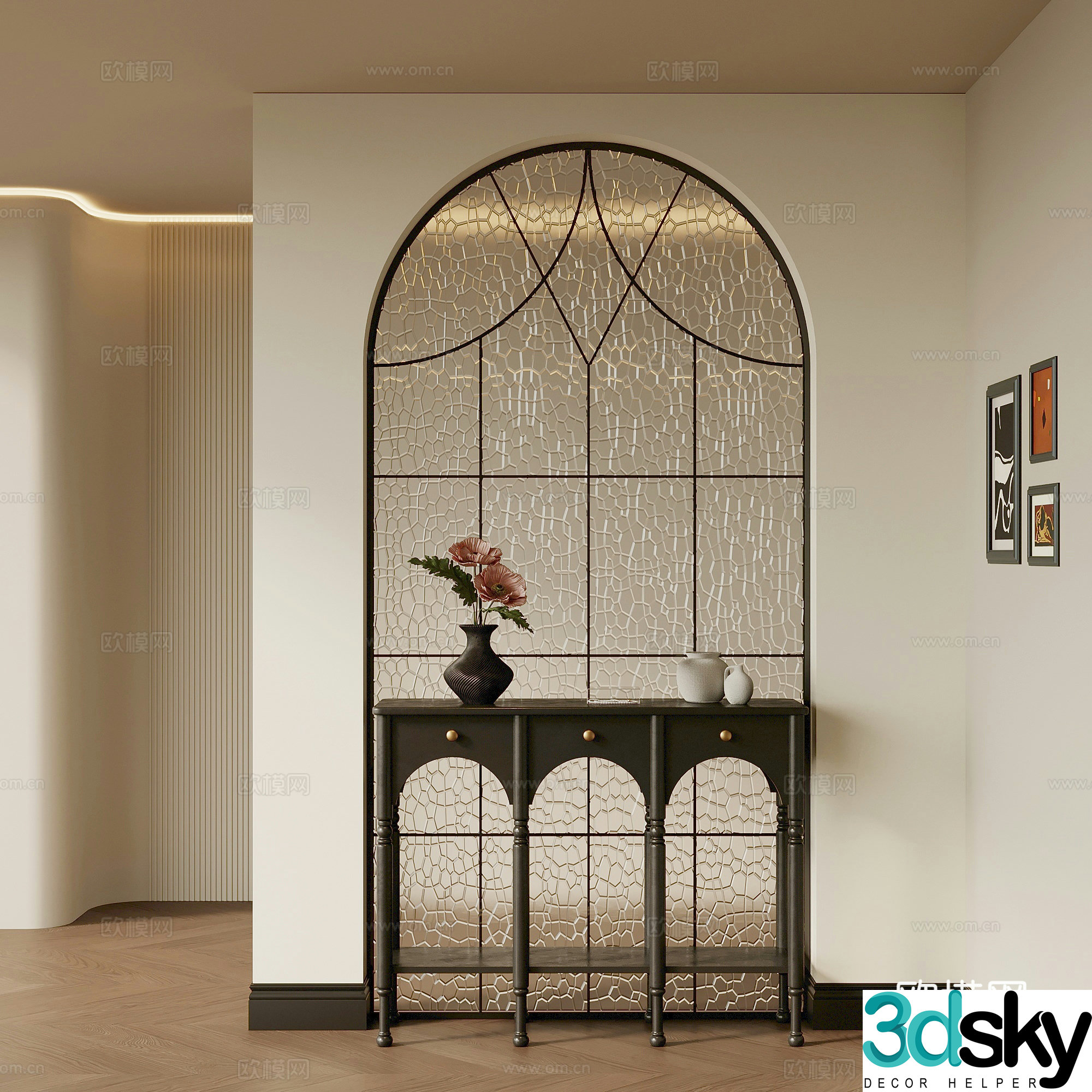 Entrance French retro entrance partition French retro end view cabinet 3D model