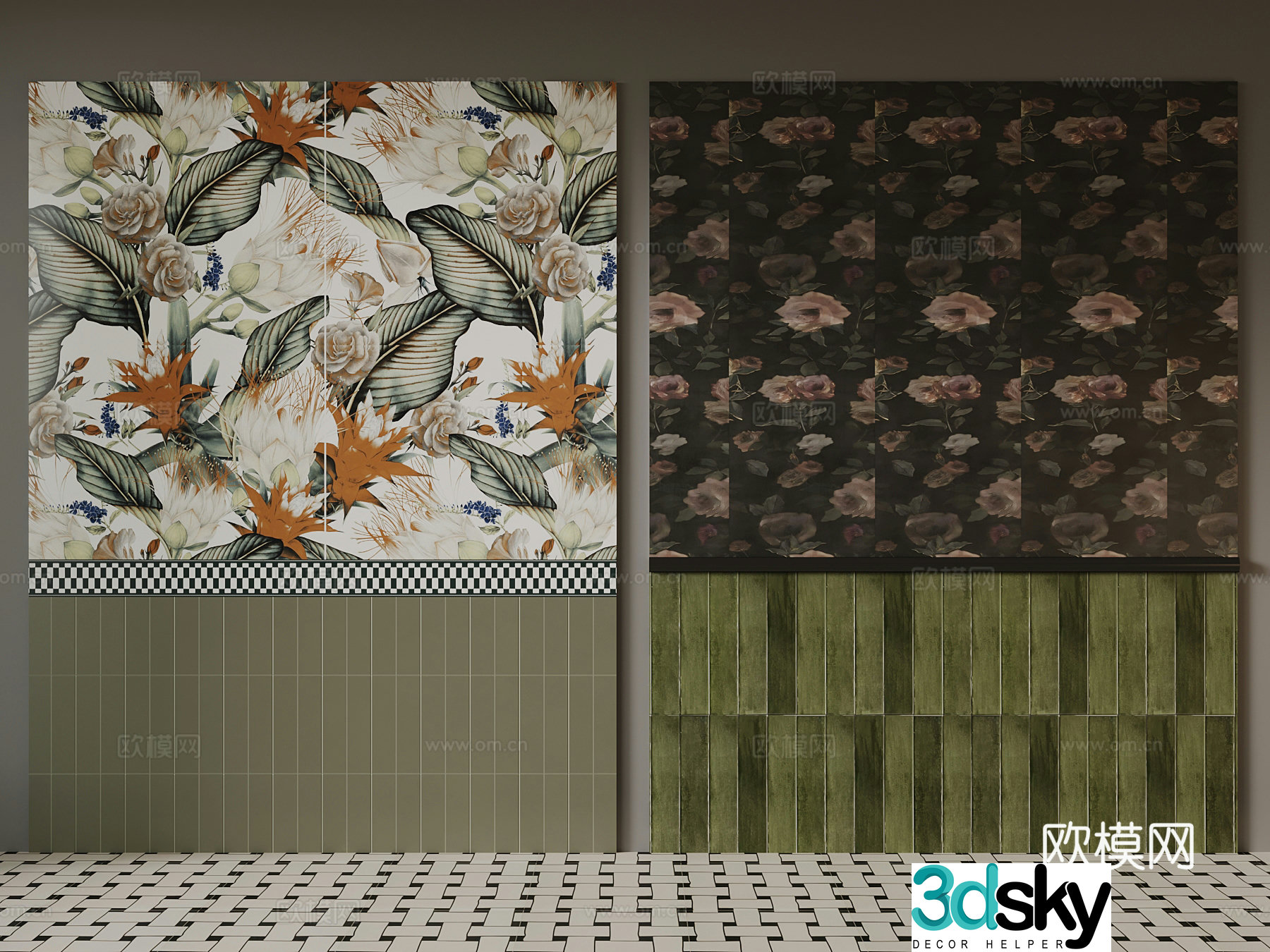 03 Floor Tiles French Wall Brick Wall Skirt Floor Tiles 3D Model