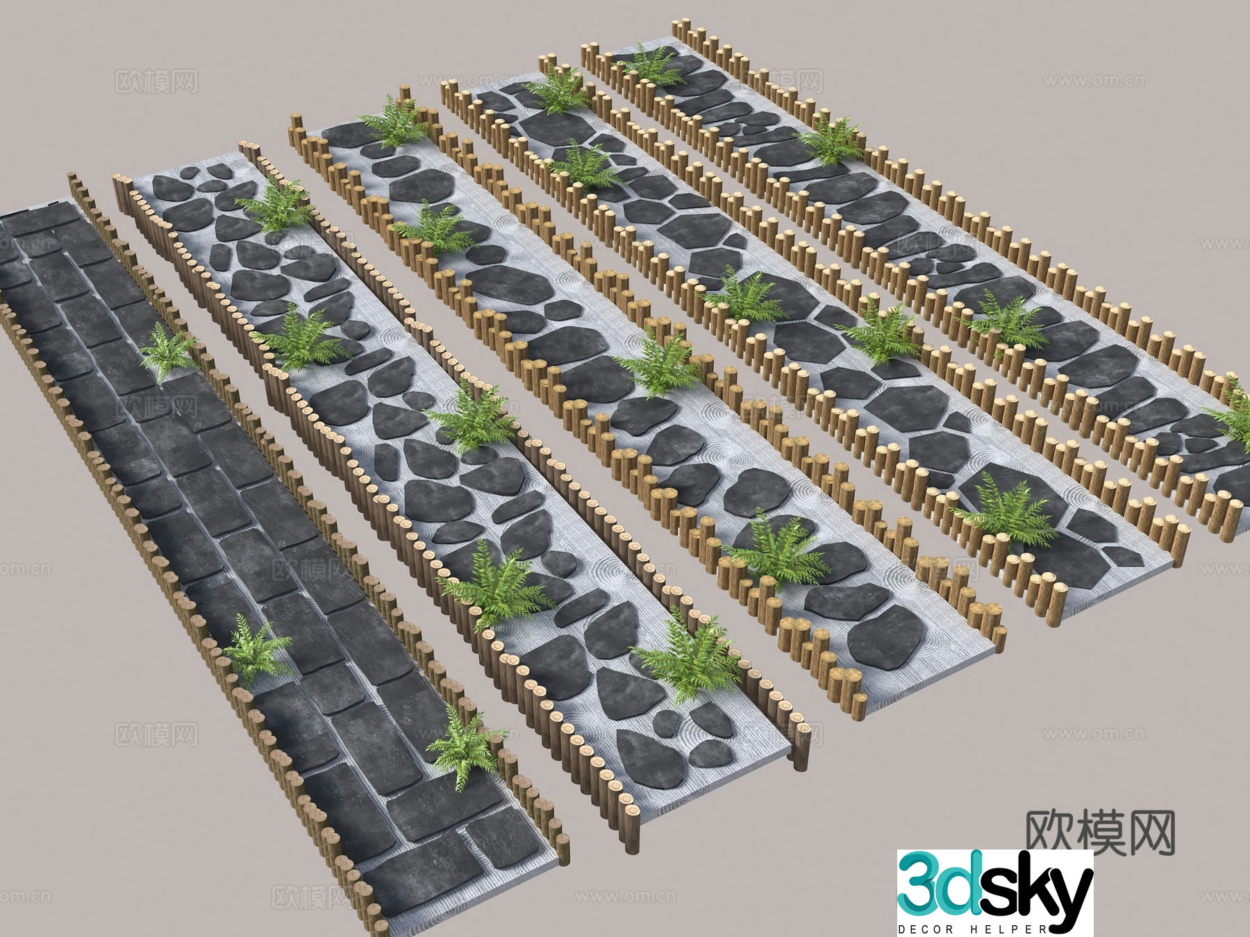 Modern old stone slab Chinese style slab stone road slab trail gravel stone landscaping garden road garden 3D model