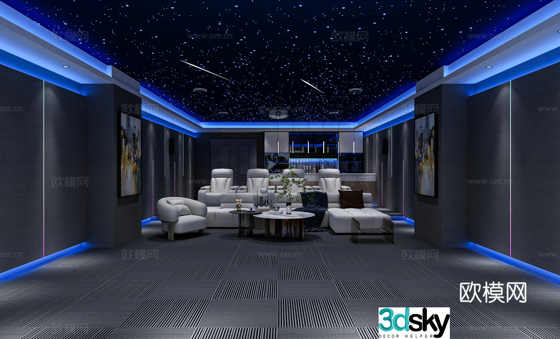 Modern audio and video studio wine cabinet multi-person sofa combination sofa 3D model