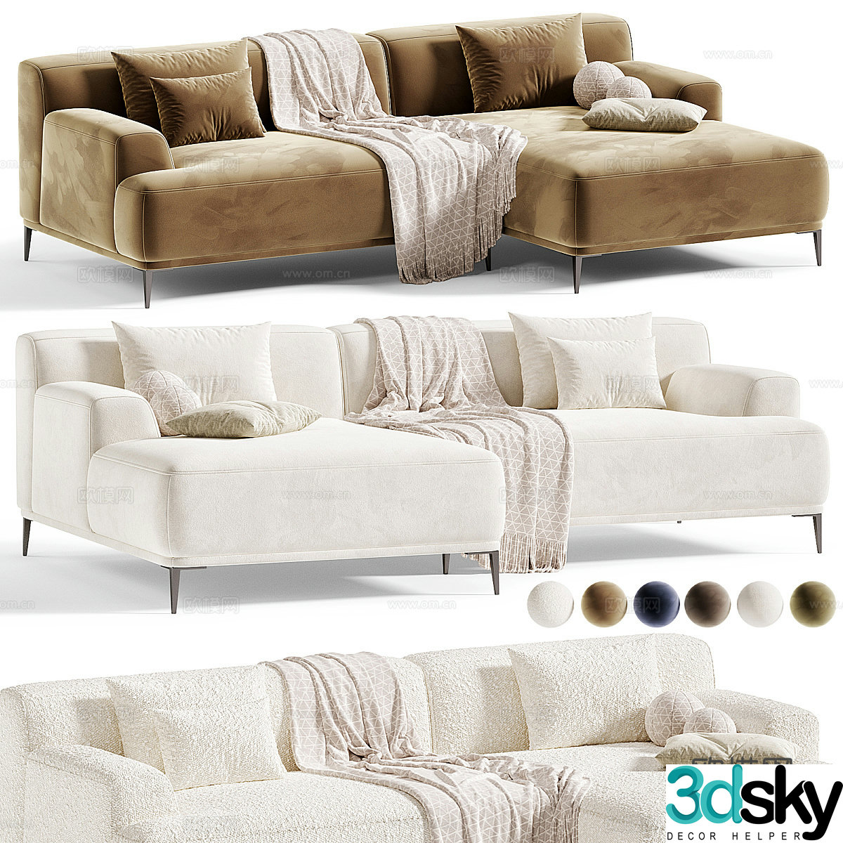 Modern Italian cream style fabric corner sofa 3d model