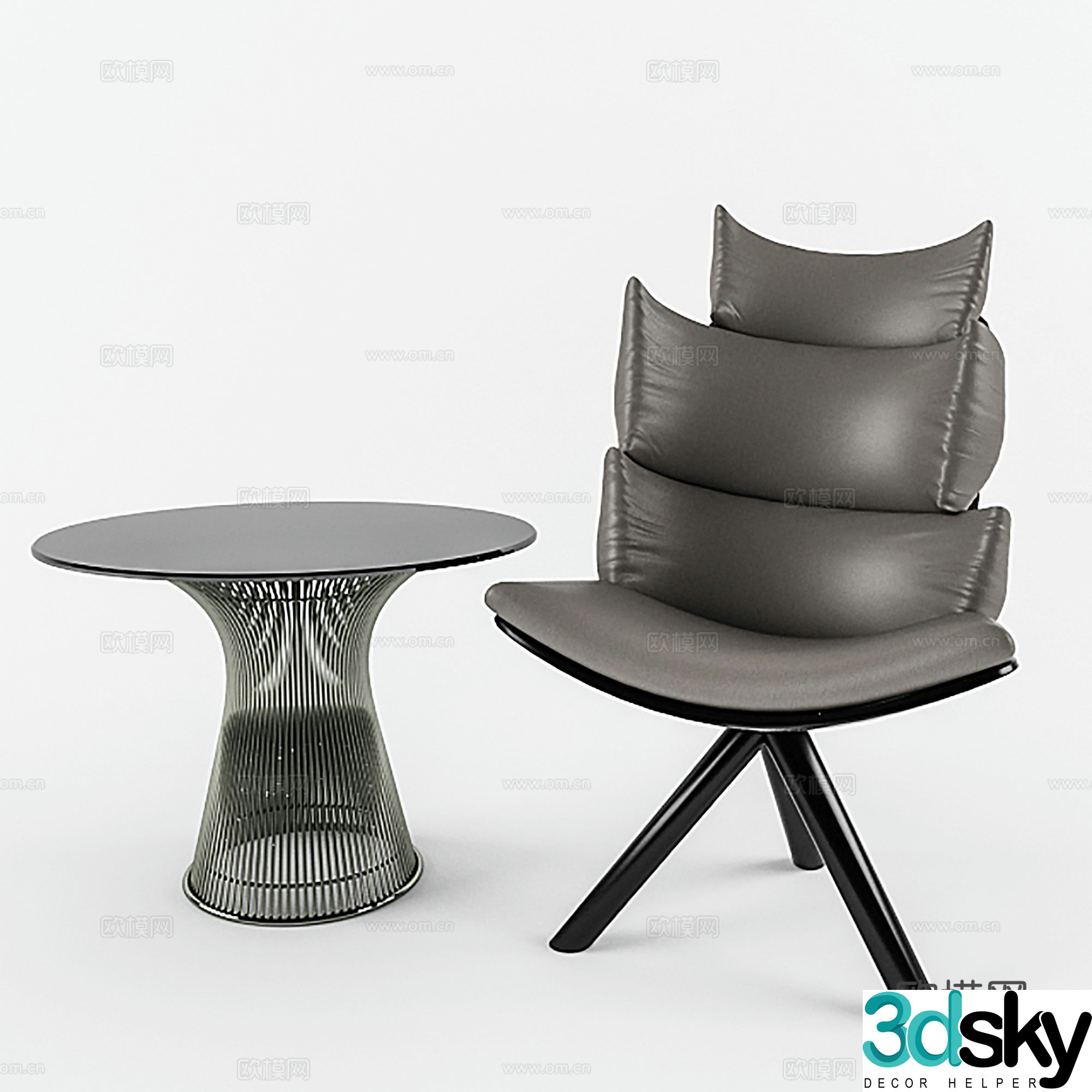 Modern casual chair leather chair single chair chair coffee table combination 3D model