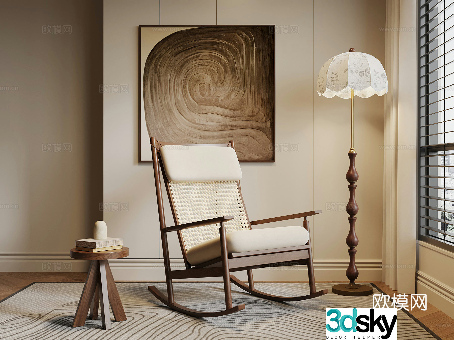 04 Leisure Chair Medium Style Leisure Chair Floor Lamp Drawing 3D Model