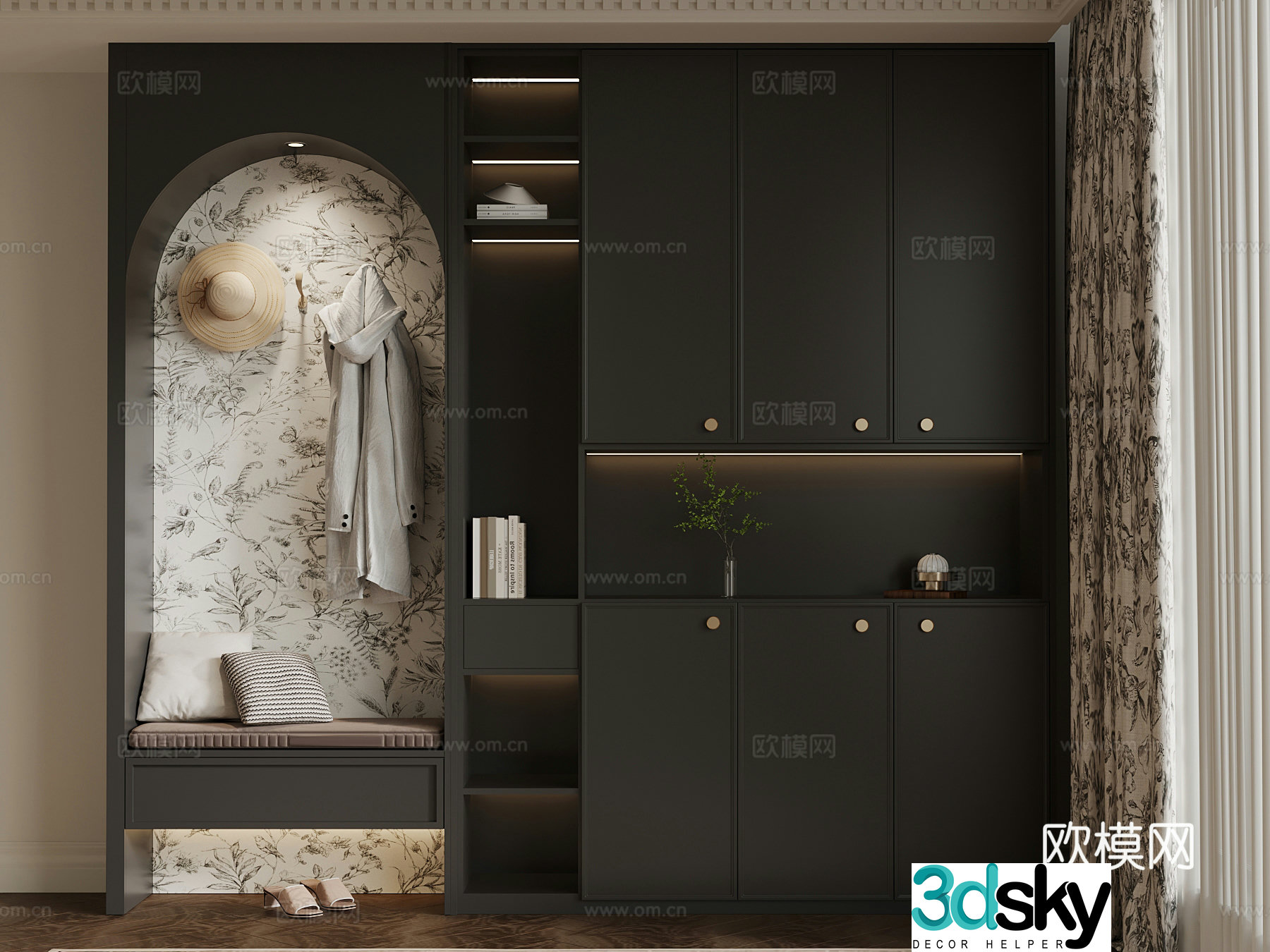 03 French shoe cabinet 3D model of the entrance shoe cabinet