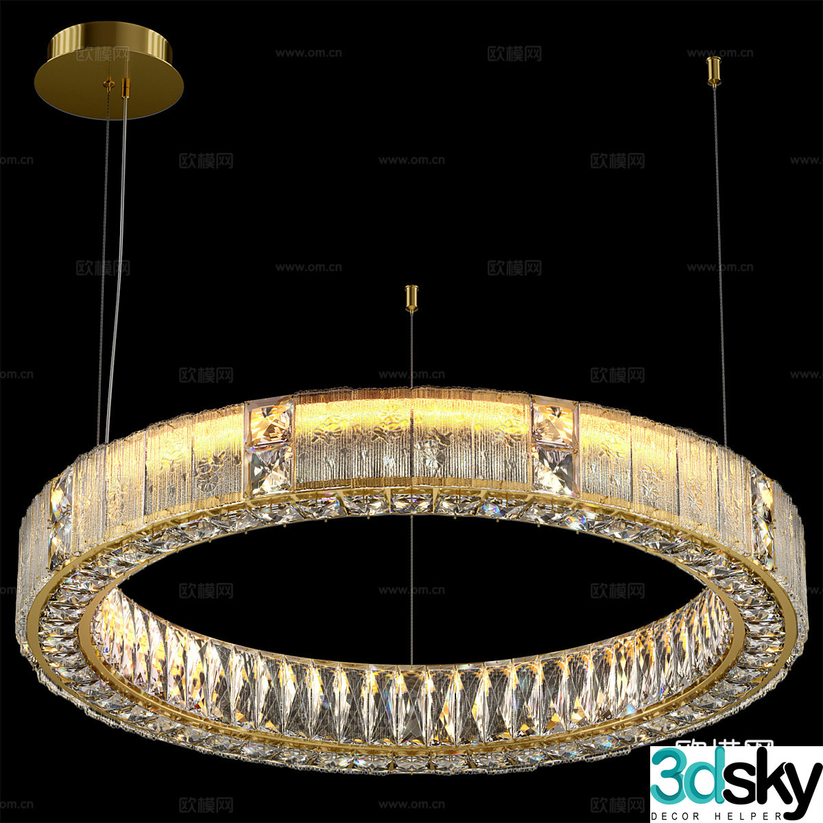 Modern light luxury round crystal chandeliers 3D model
