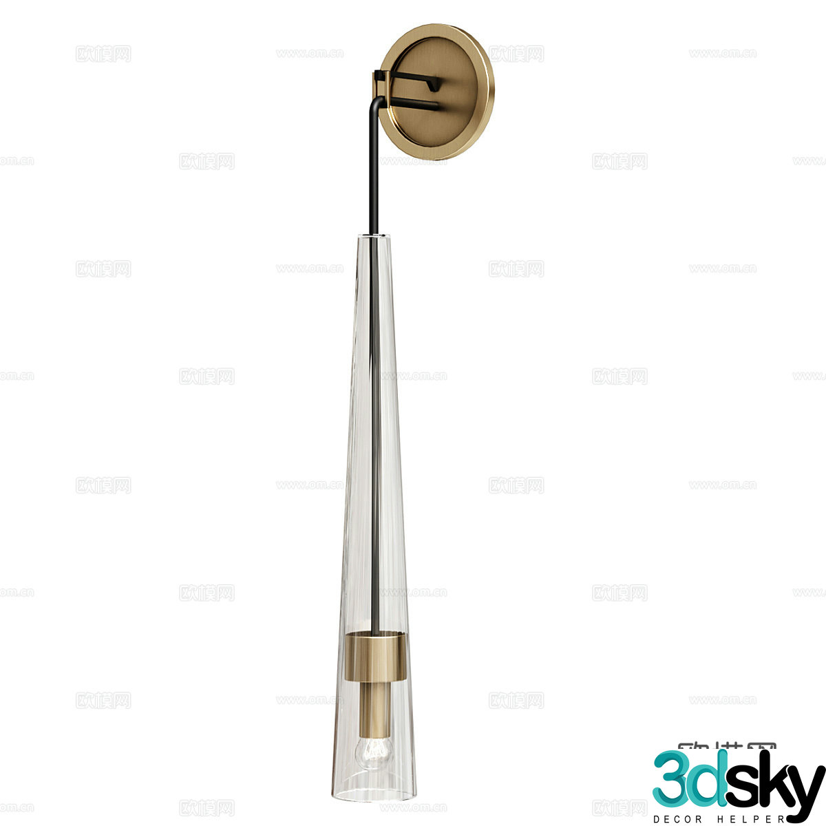New Chinese style light luxury metal glass long strip wall light 3D model