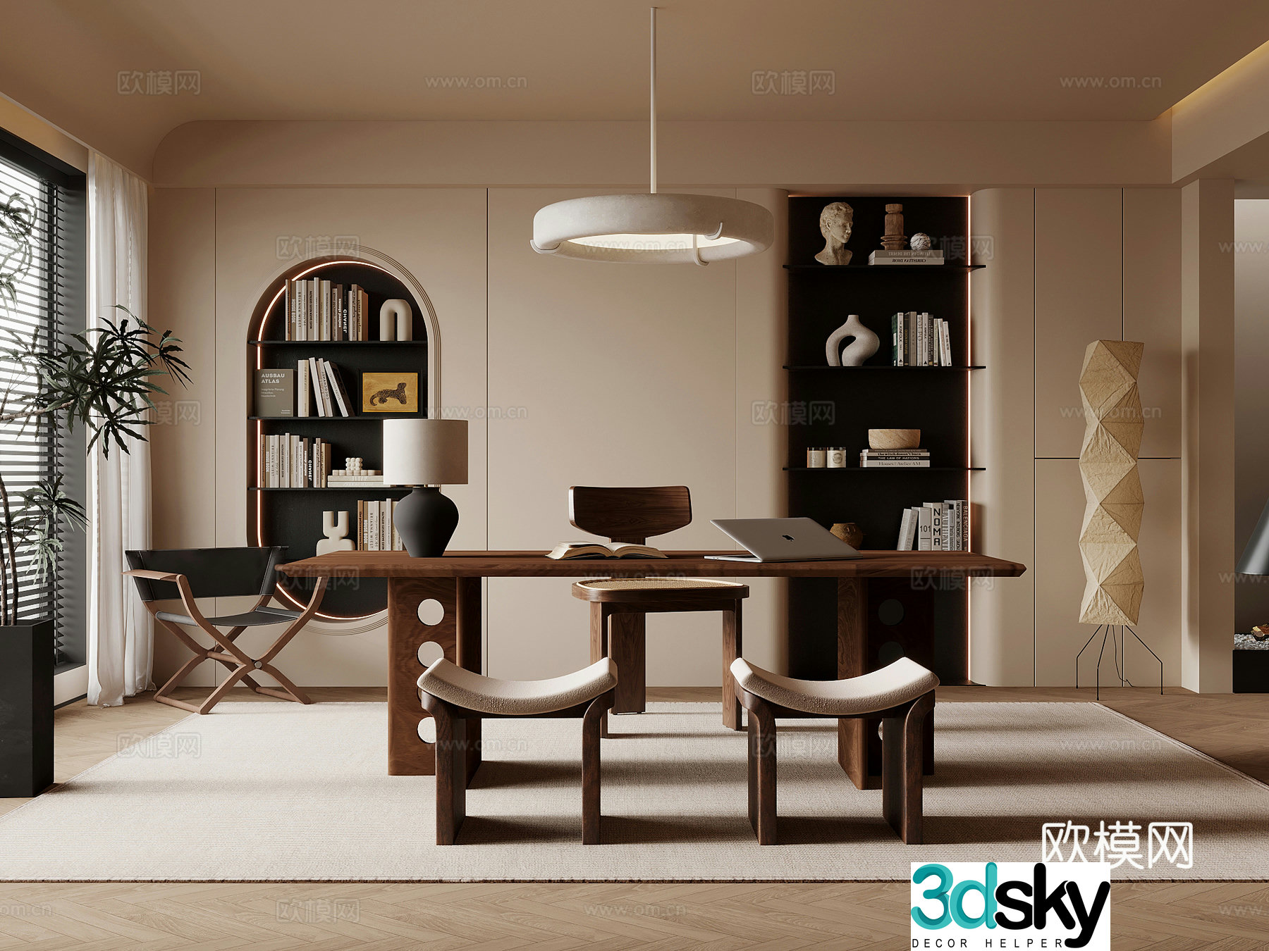 06 study room French retro style study room desk chair floor lamp accessories 3d model