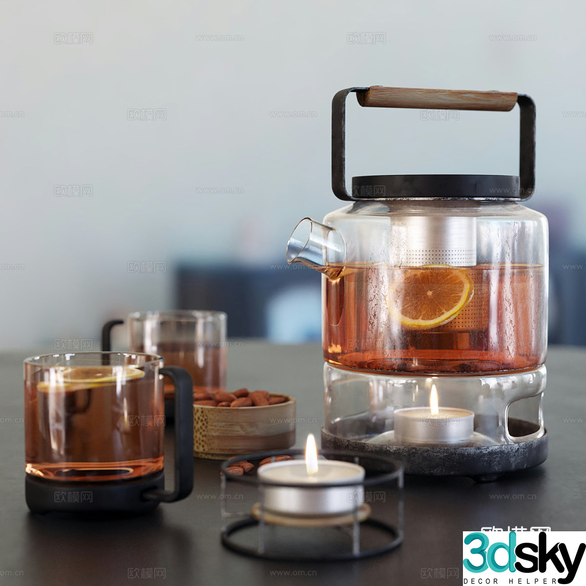 Modern Italian glass tea set 3d model
