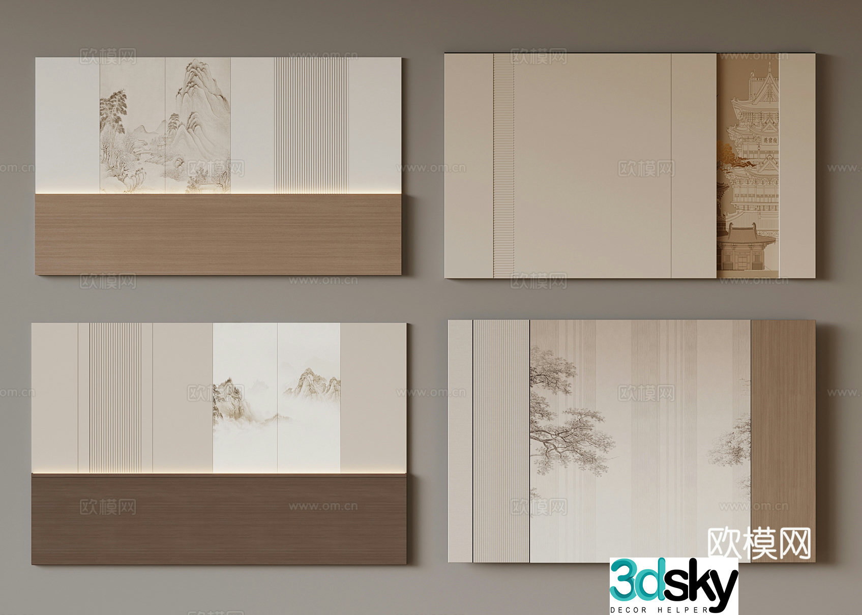 20 new Chinese style background wall 3D model