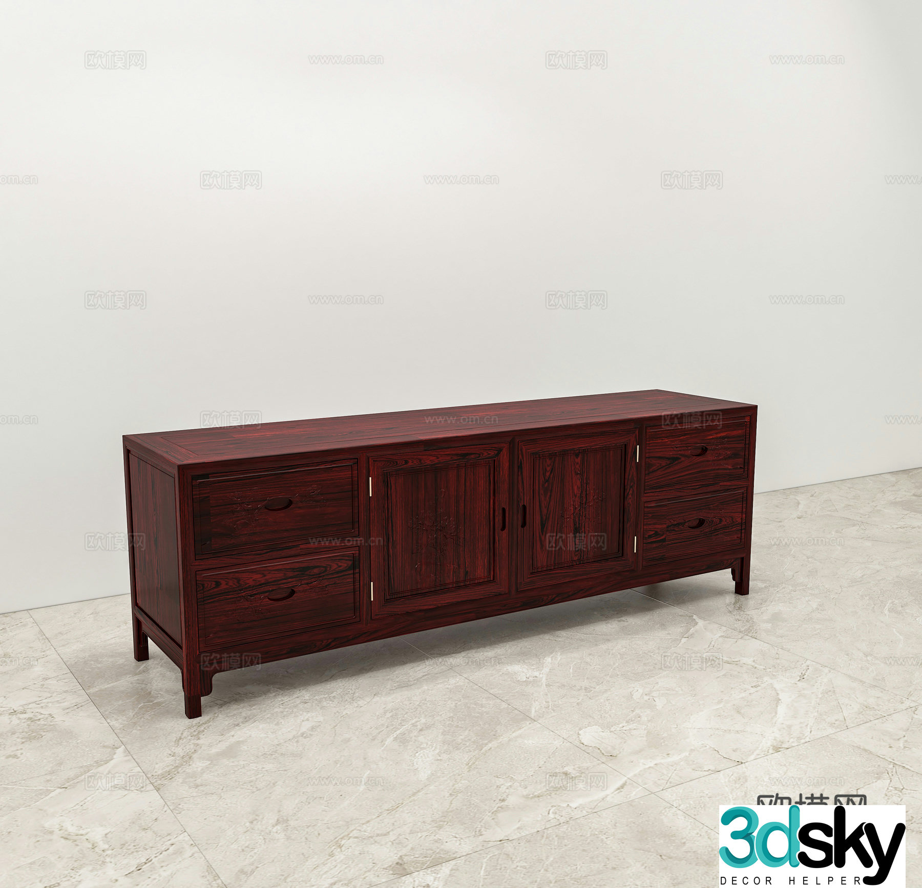 Chinese TV cabinet carved cabinet door solid wood mahogany 3D model