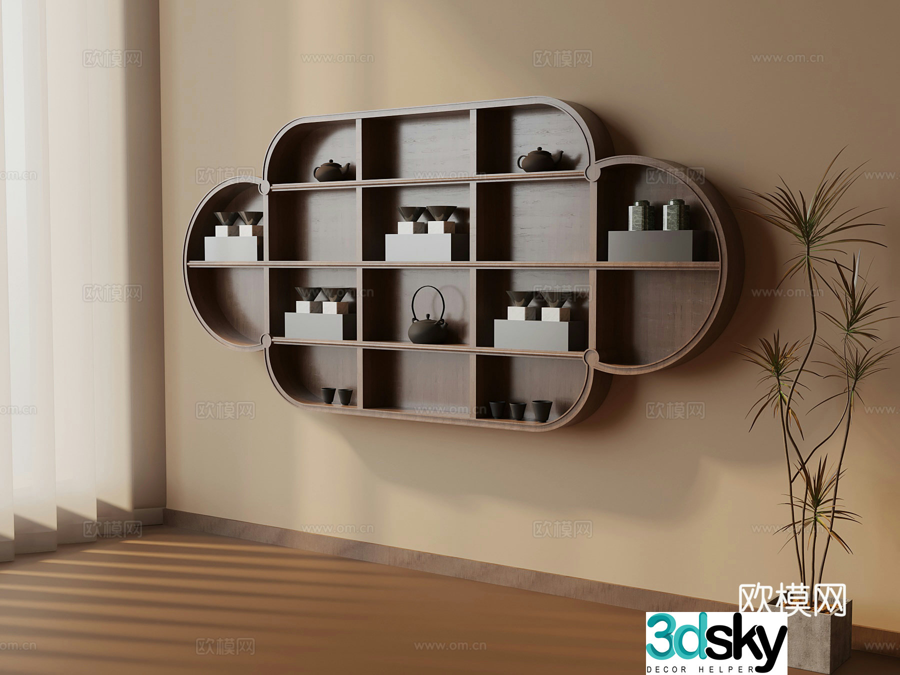 27 new Chinese style wall cabinet tea set 3d model