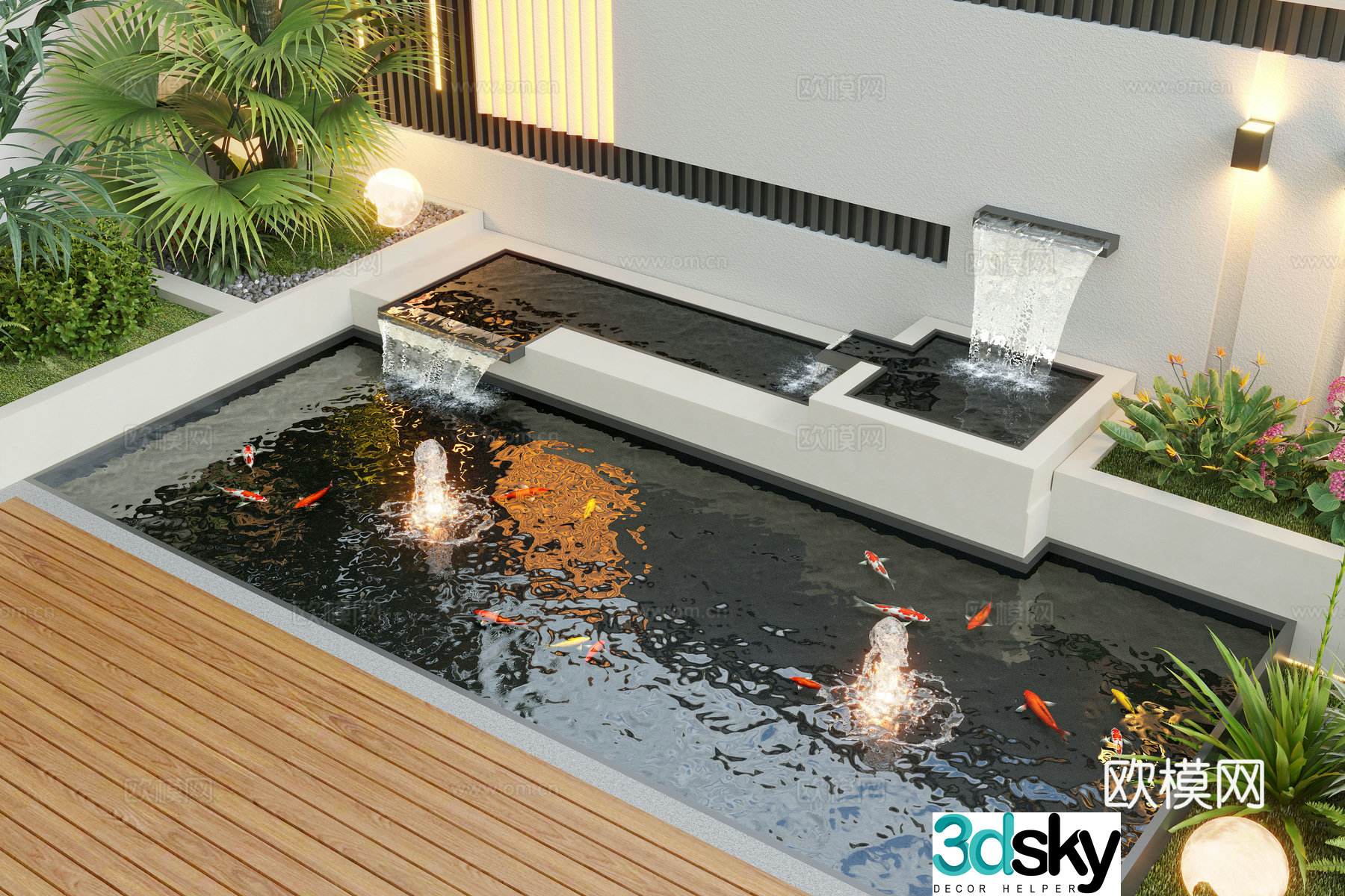 Modern water landscape garden waterscape water bowl stacked water water drop 3d model