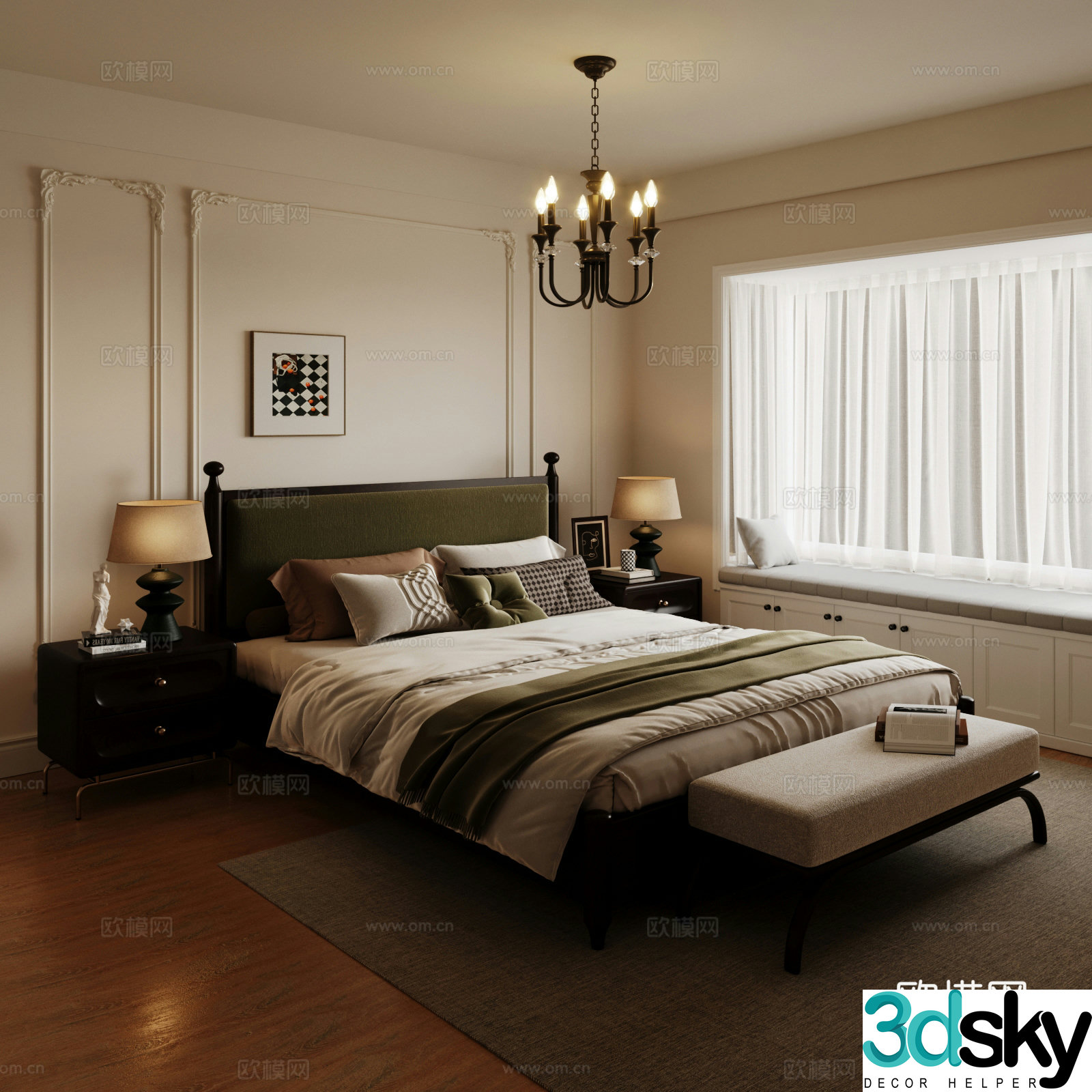 04 French bedroom double bed 3d model