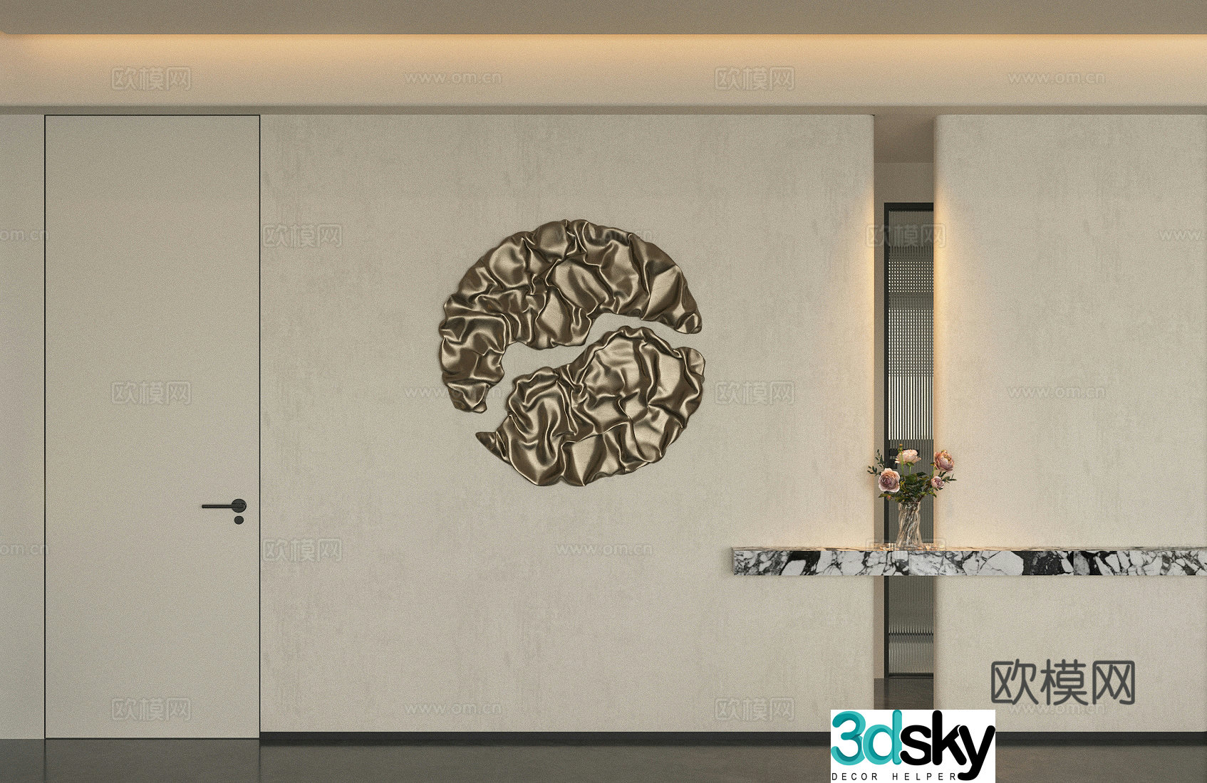 Modern Italian style entrance hall entrance hall aisle Italian decorative entrance hall entrance hall floral ornaments background wall 3D model