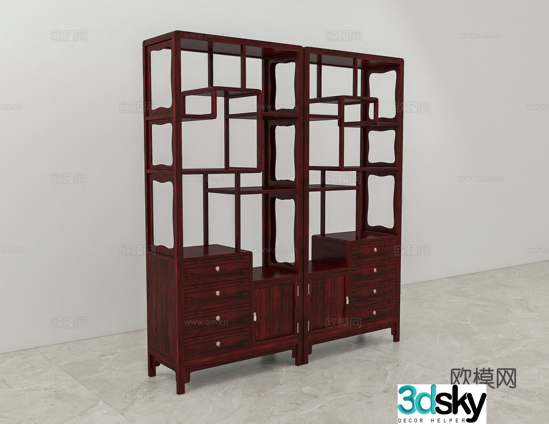 Chinese style boulevard solid wood mahogany 3D model