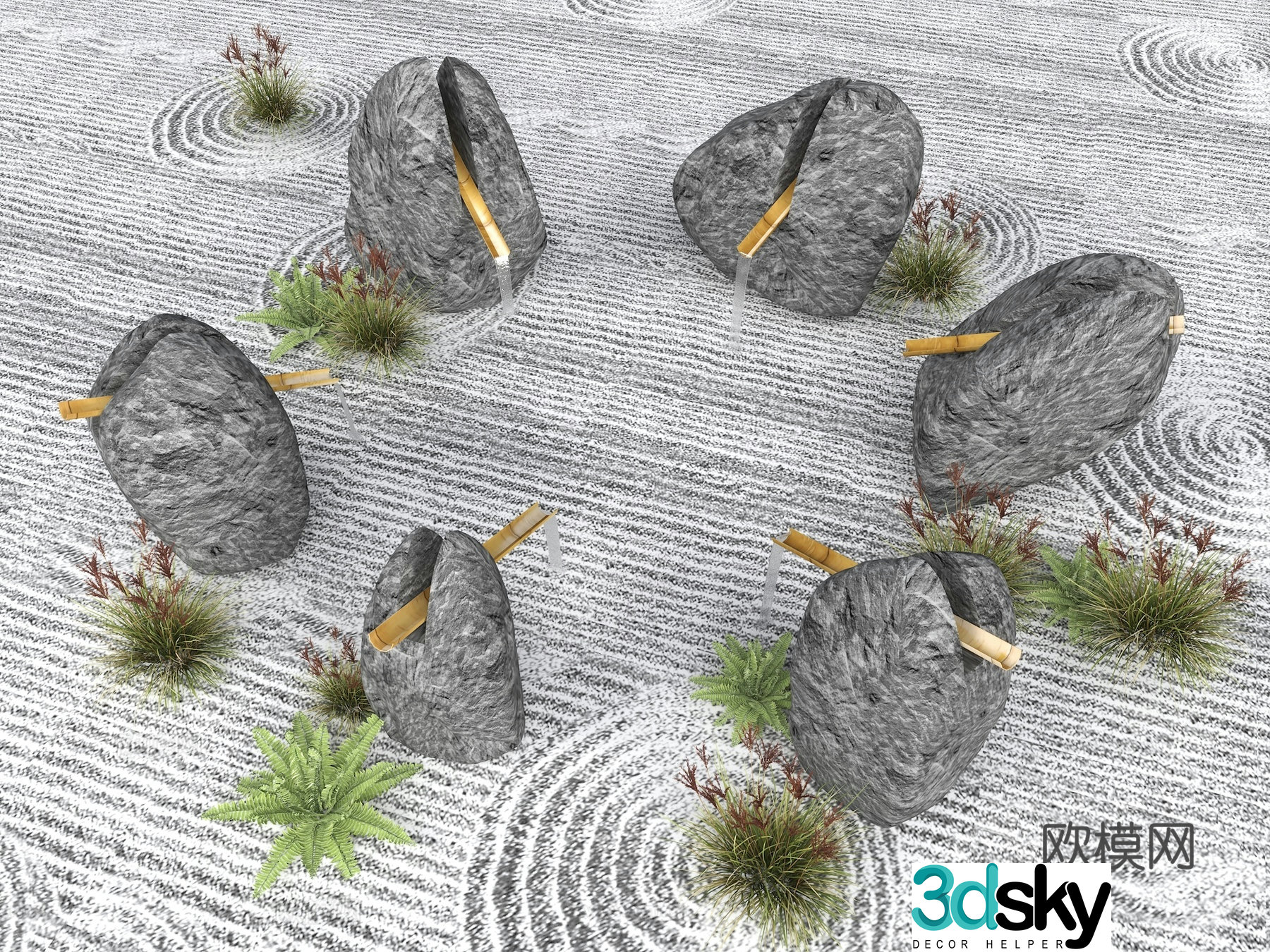 Modern waterscape stones courtyard landscape stones flowing water stones cracks stacked water stones 3D model