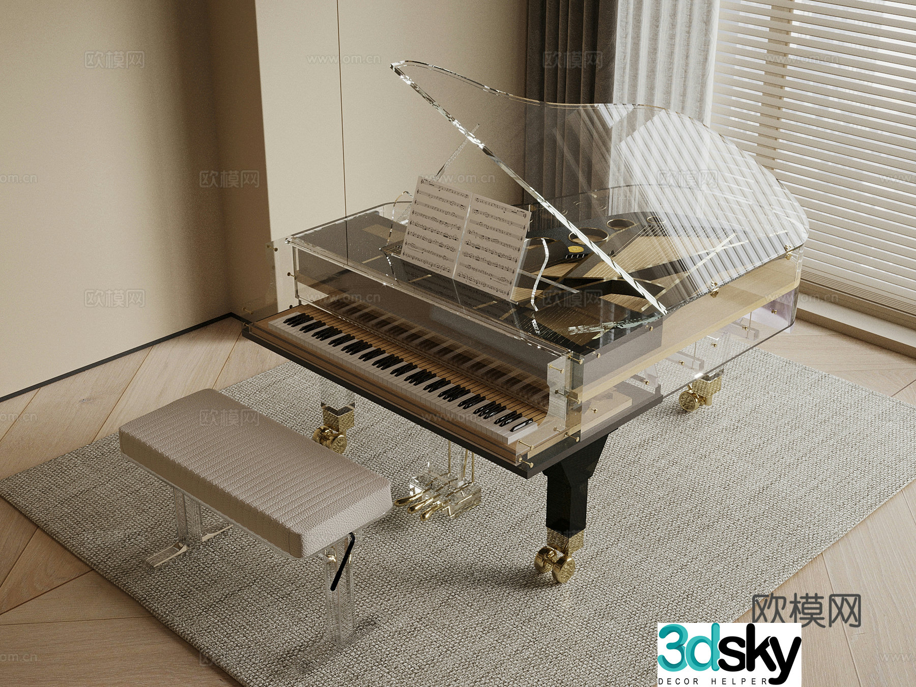 01 Piano Modern Grand Piano 3D Model