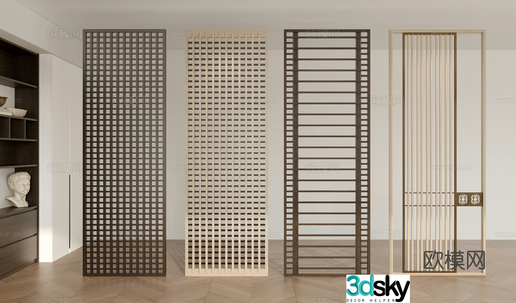 Screen New Chinese style screen Modern simple grille screen Grid screen partition Partition 3D model