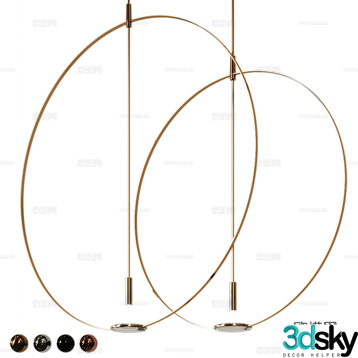 Modern light luxury minimalist round metal decorative chandelier 3d model