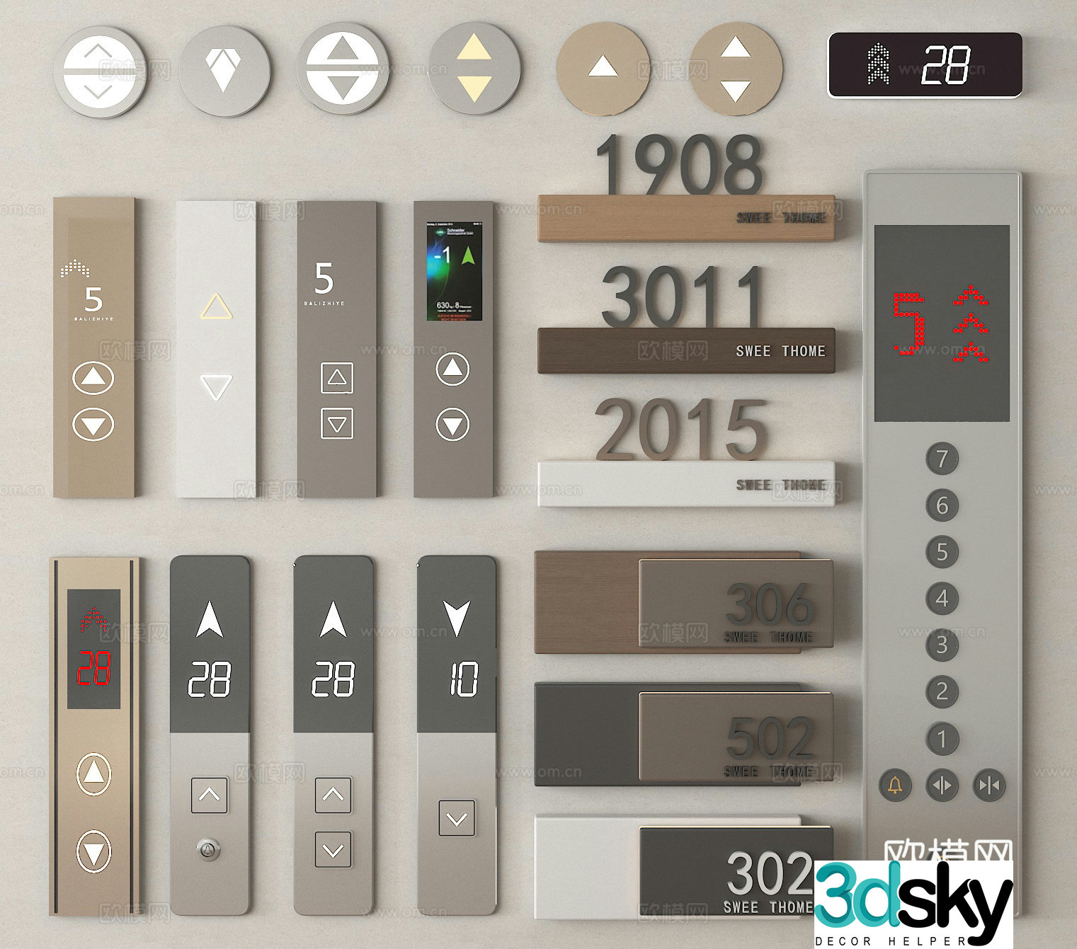 Modern elevator buttons elevator switches elevator operation panel buttons elevator buttons 3D model