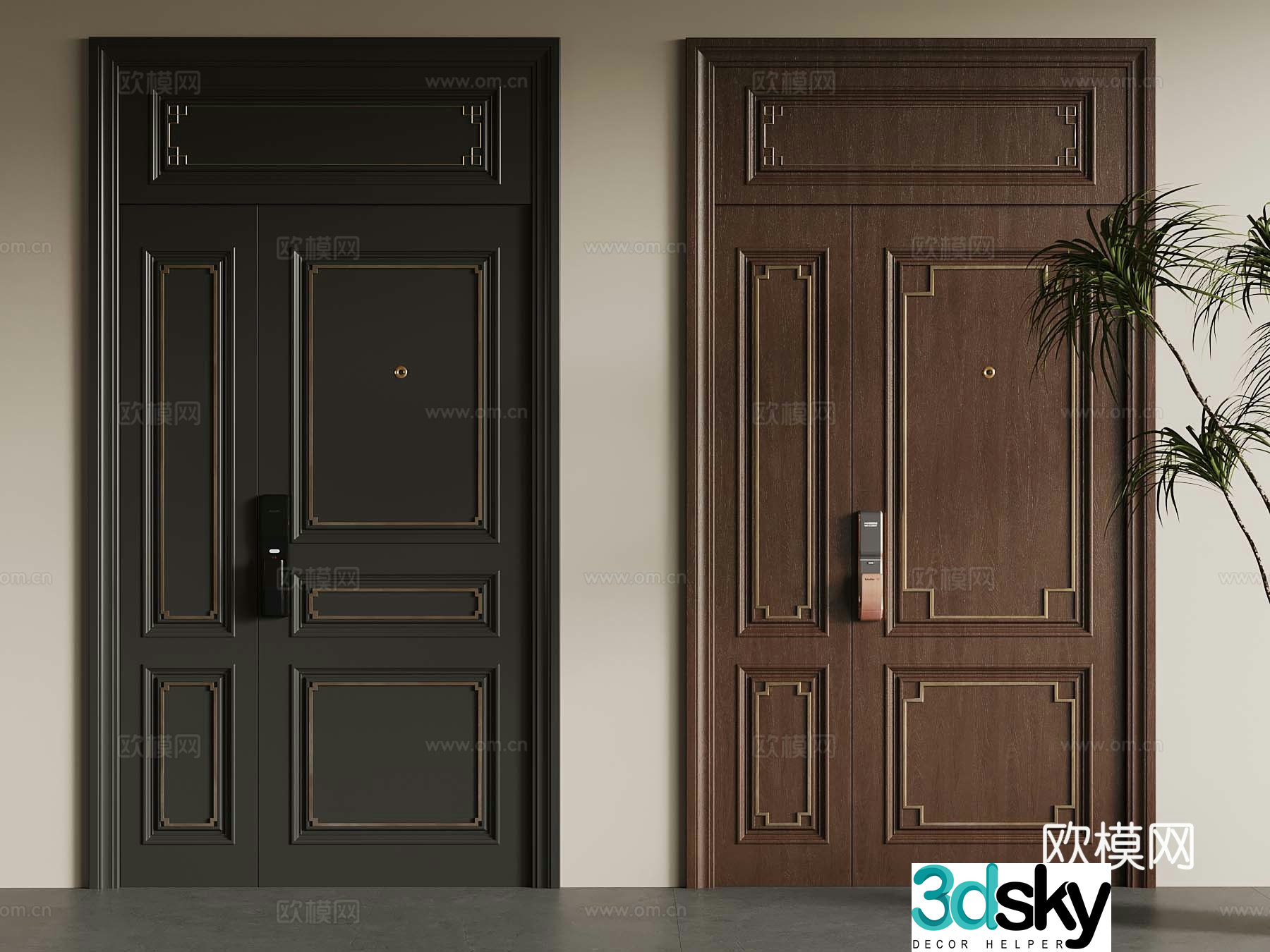 05 New Chinese-style security door open ceiling door mother and child door entrance door 3D model