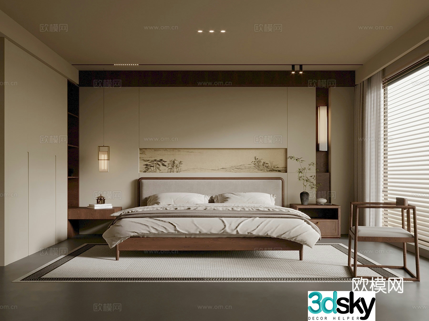 09 Song style bedroom double bed new Chinese style bedroom 3D model