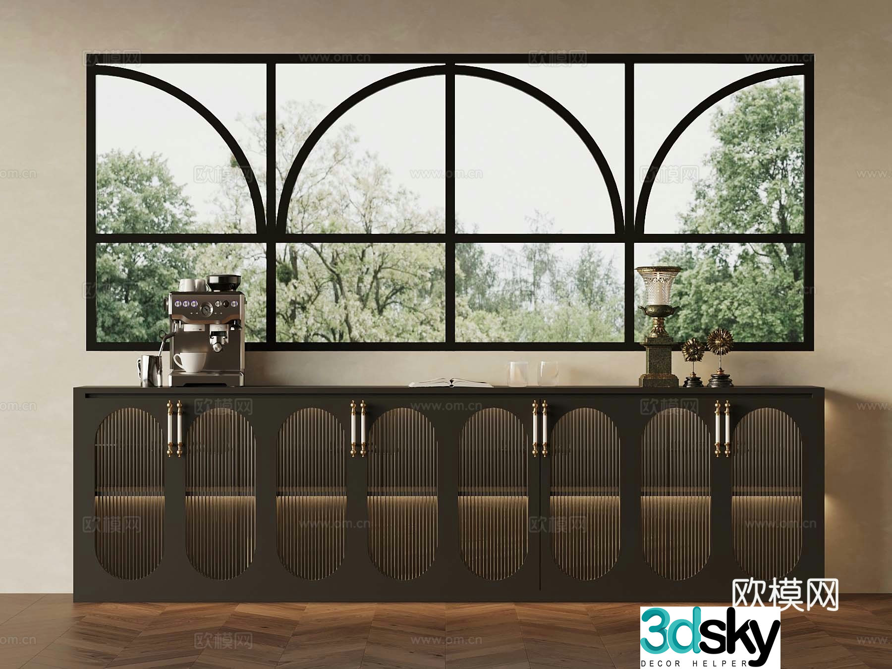 15 French retro sideboard bedside cabinet window 3d model