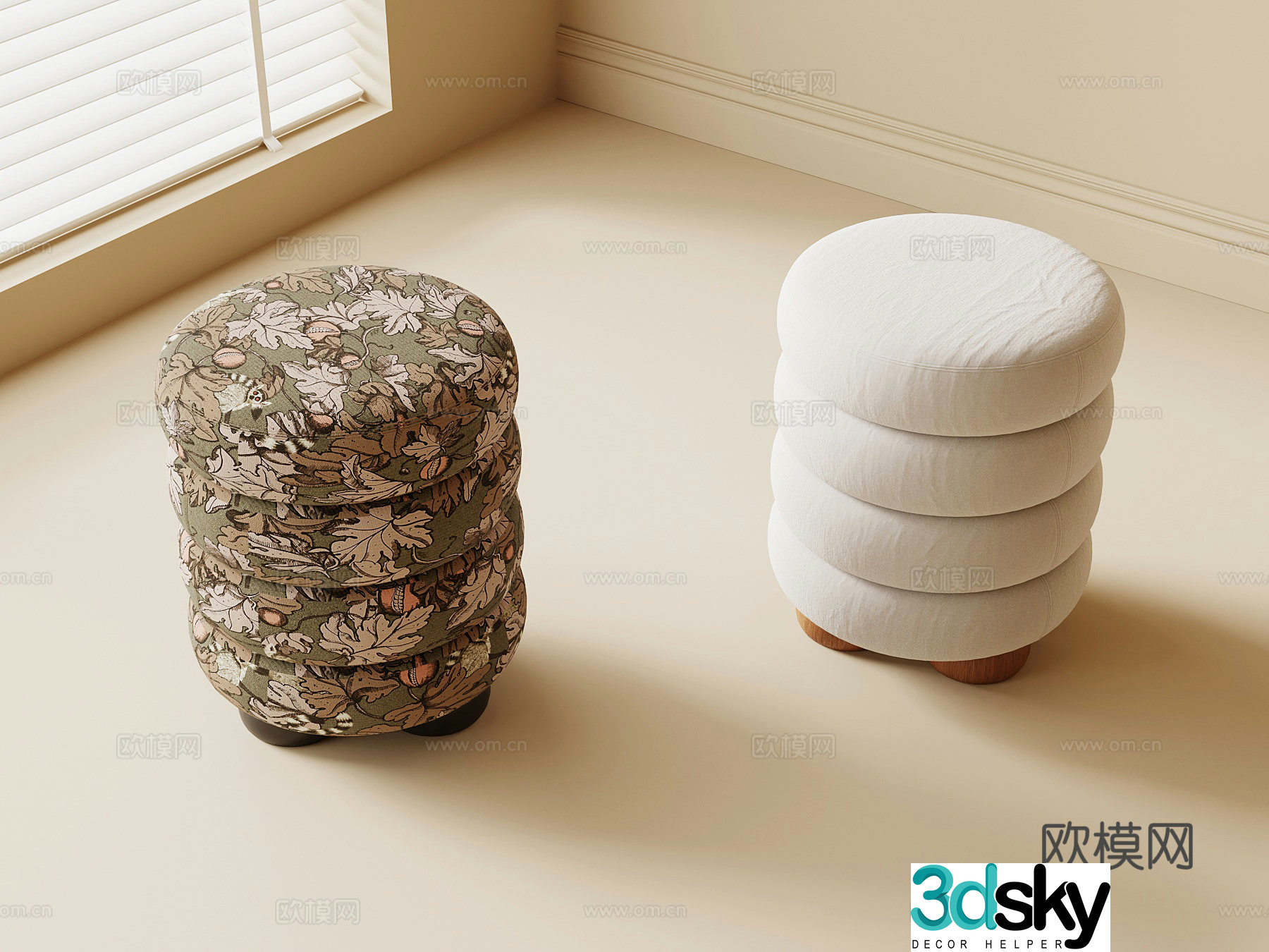 Dressing stool French medieval dressing stool shoe change stool tea stool sofa stool 3D model