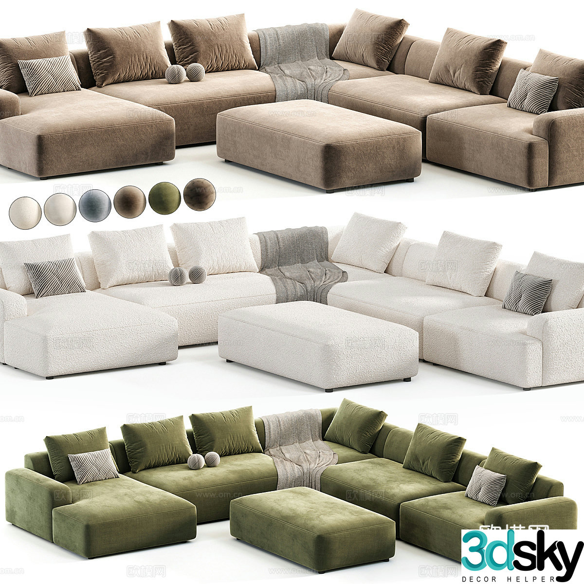 Modern Italian fabric combination casual sofa 3D model
