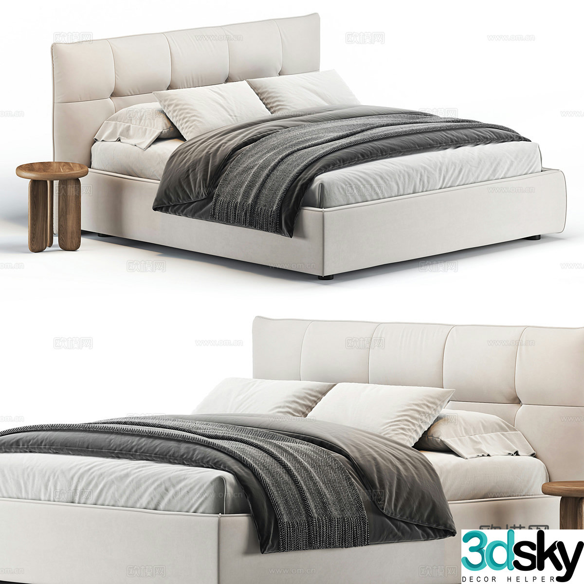 Modern fabric double bed 3d model
