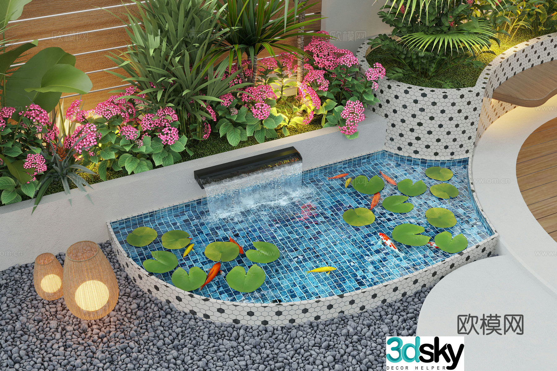 Modern water landscape garden waterscape water bowl stacked water water drop 3d model