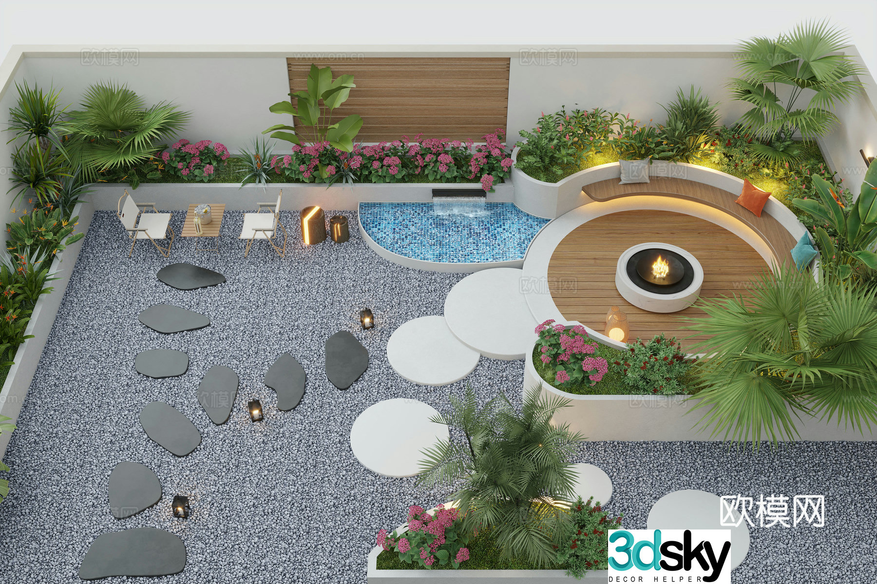 Modern courtyard landscape Villa courtyard Garden water view Landscape Landscape Landscape Sketch 3D Model