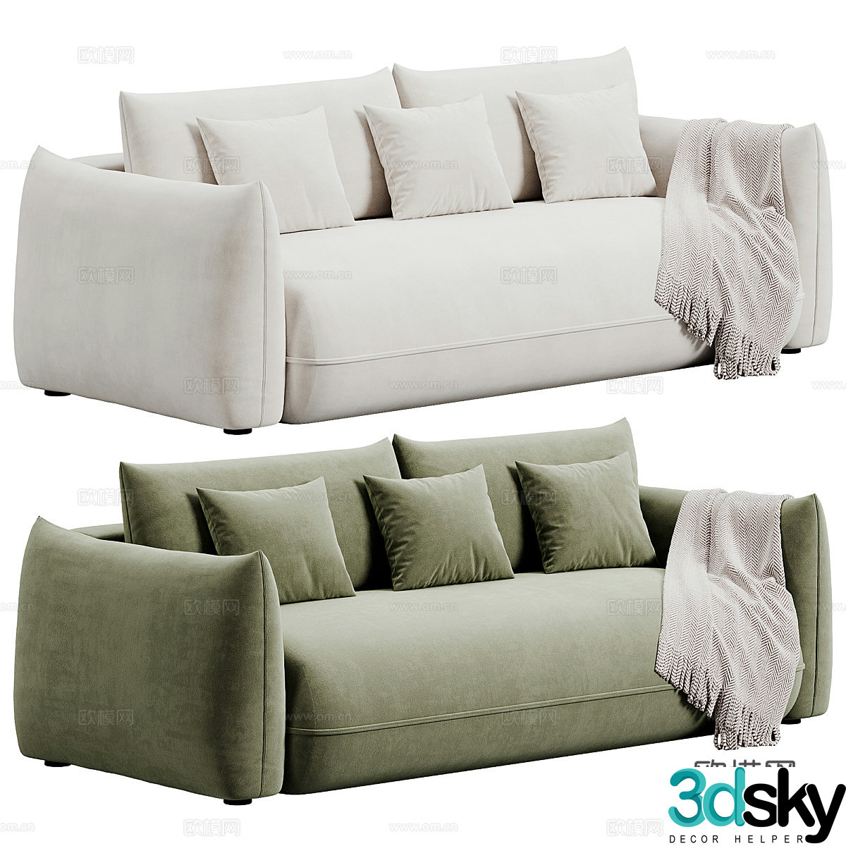 Modern Italian cream style two-person fabric casual sofa 3d model